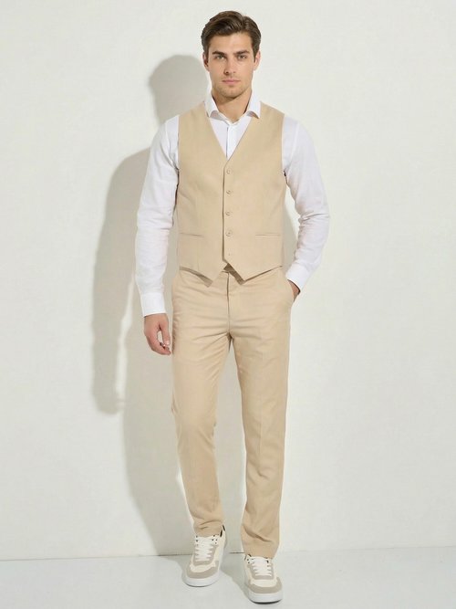 Gilet de costume chic sans manches Homme Beige FABULEUX SF1