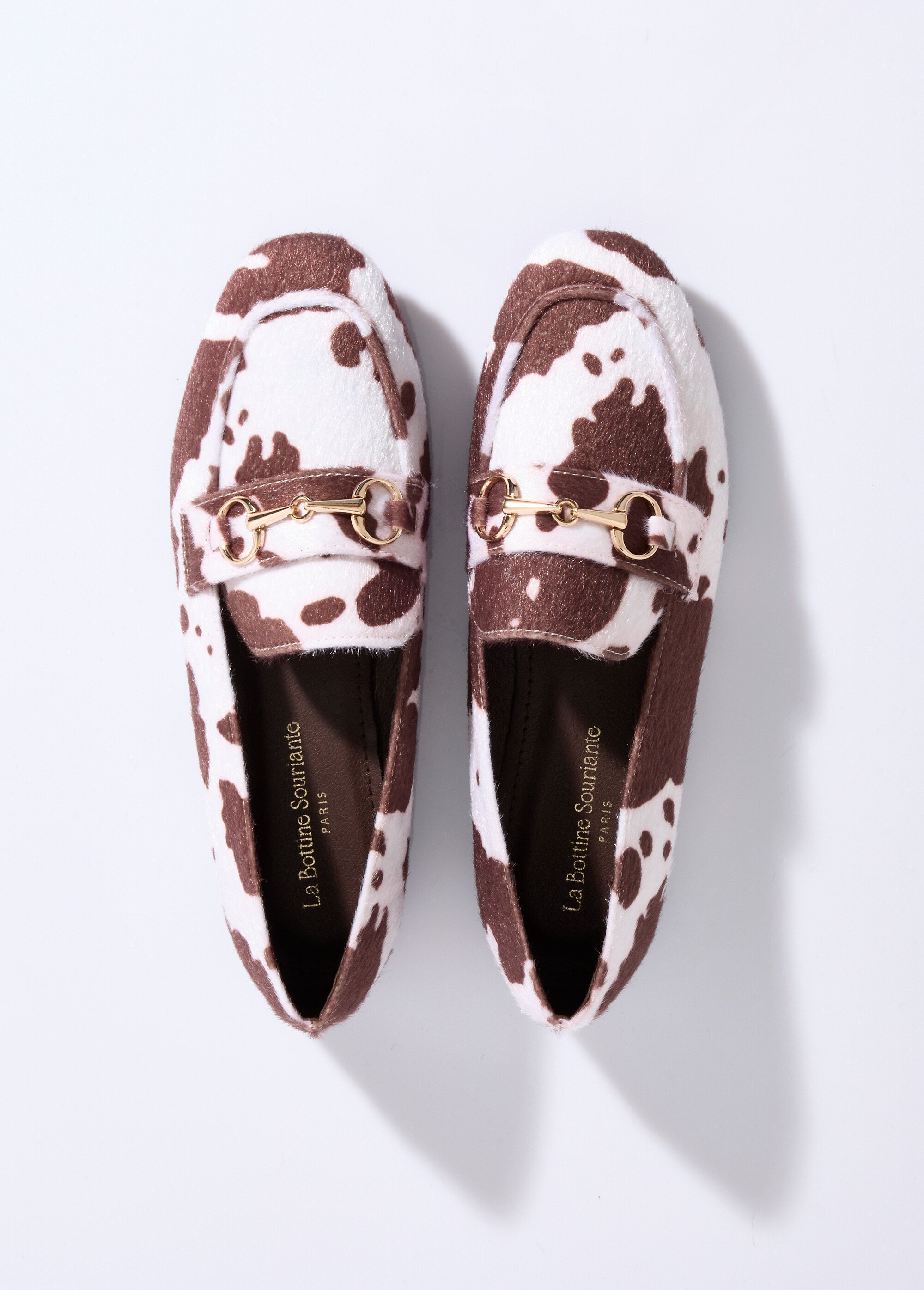 Mocassins chic bout carré, patte métal Femme MARRON BLANC LBS-BNJ9831 OV1