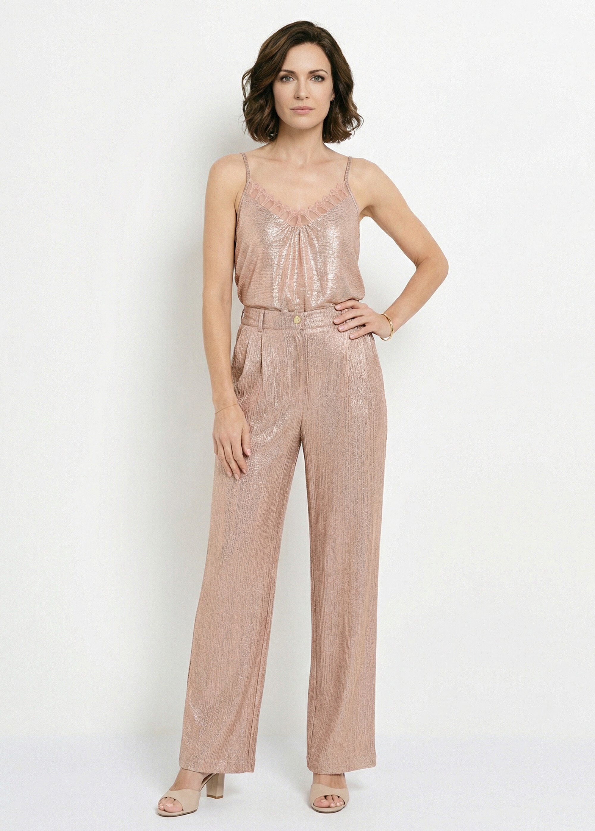 Pantalon large semi élastiqué à pinces