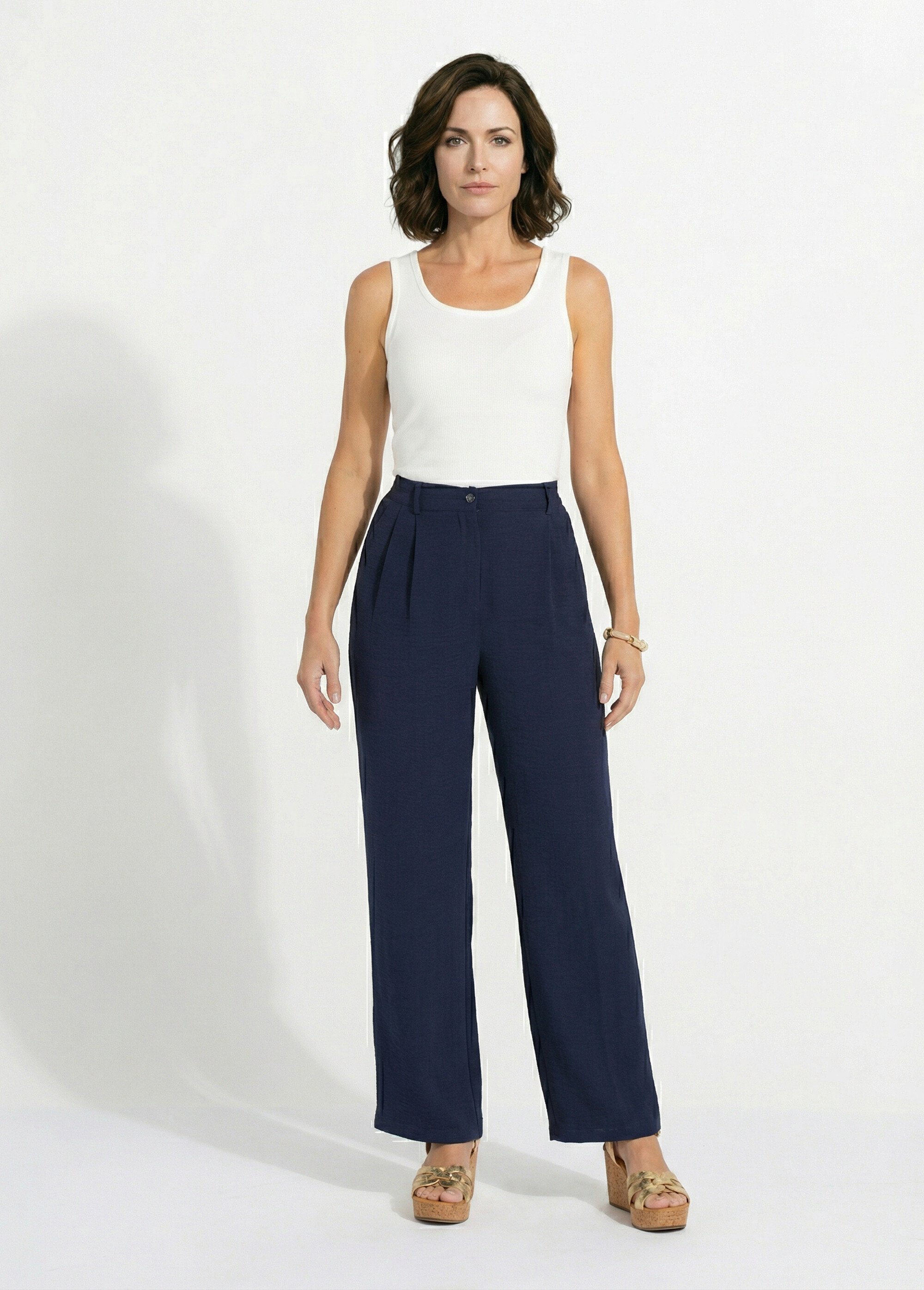 Pantalon large semi élastiqué à pinces Femme Bleu NUALA SF1