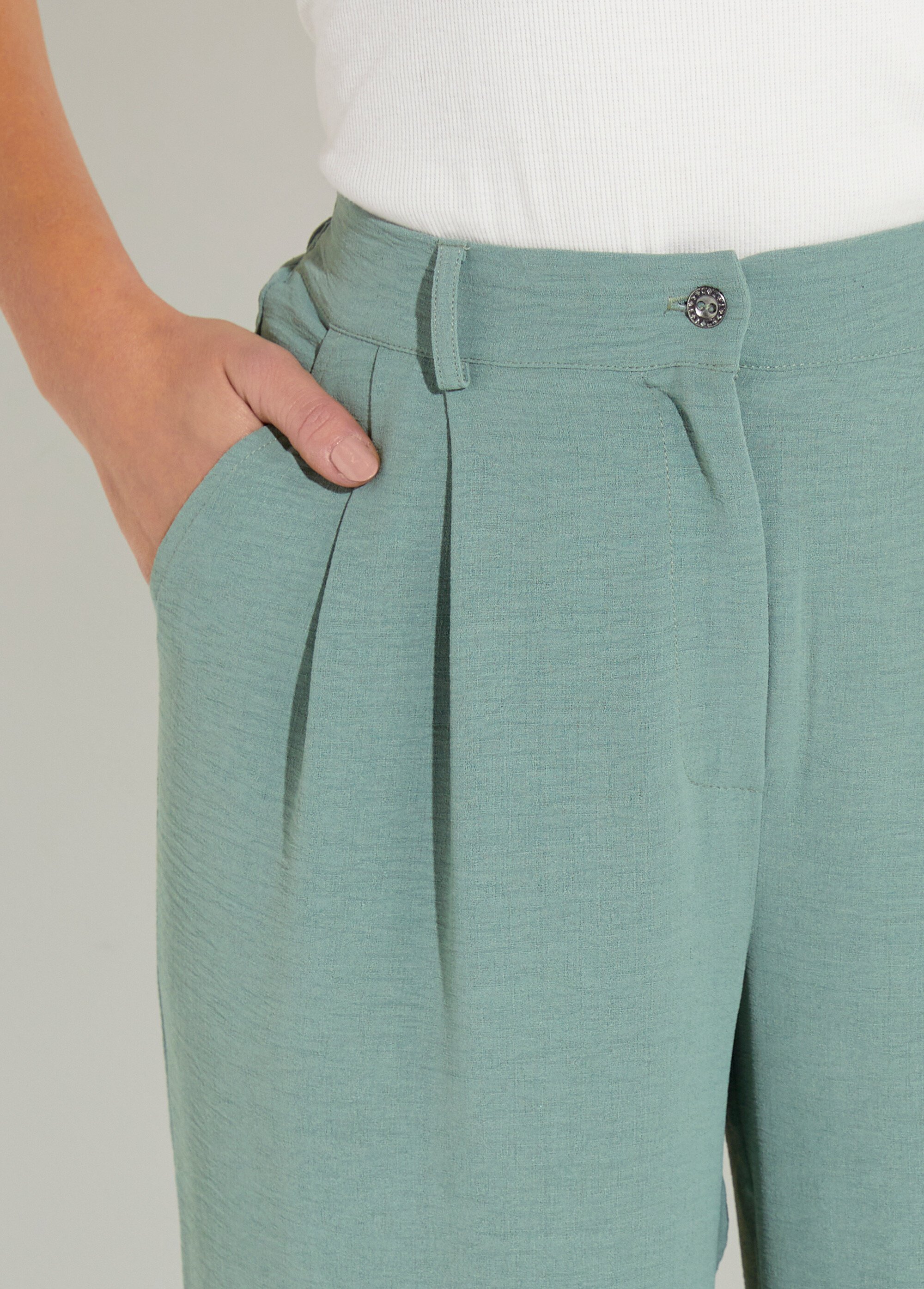 Pantalon large semi élastiqué à pinces Femme VERT SAUGE NUALA DE1