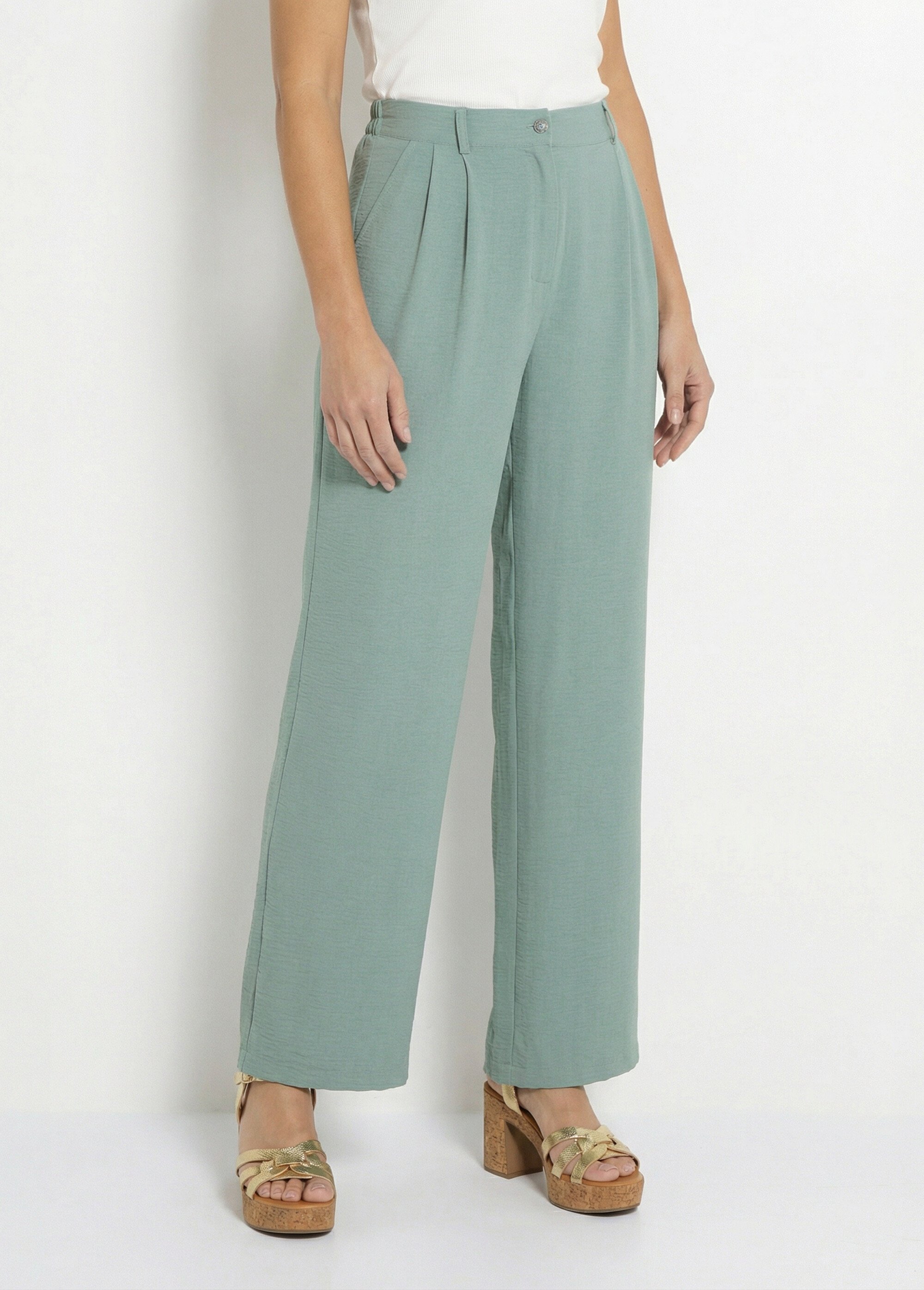 Pantalon large semi élastiqué à pinces Femme VERT SAUGE NUALA FA1