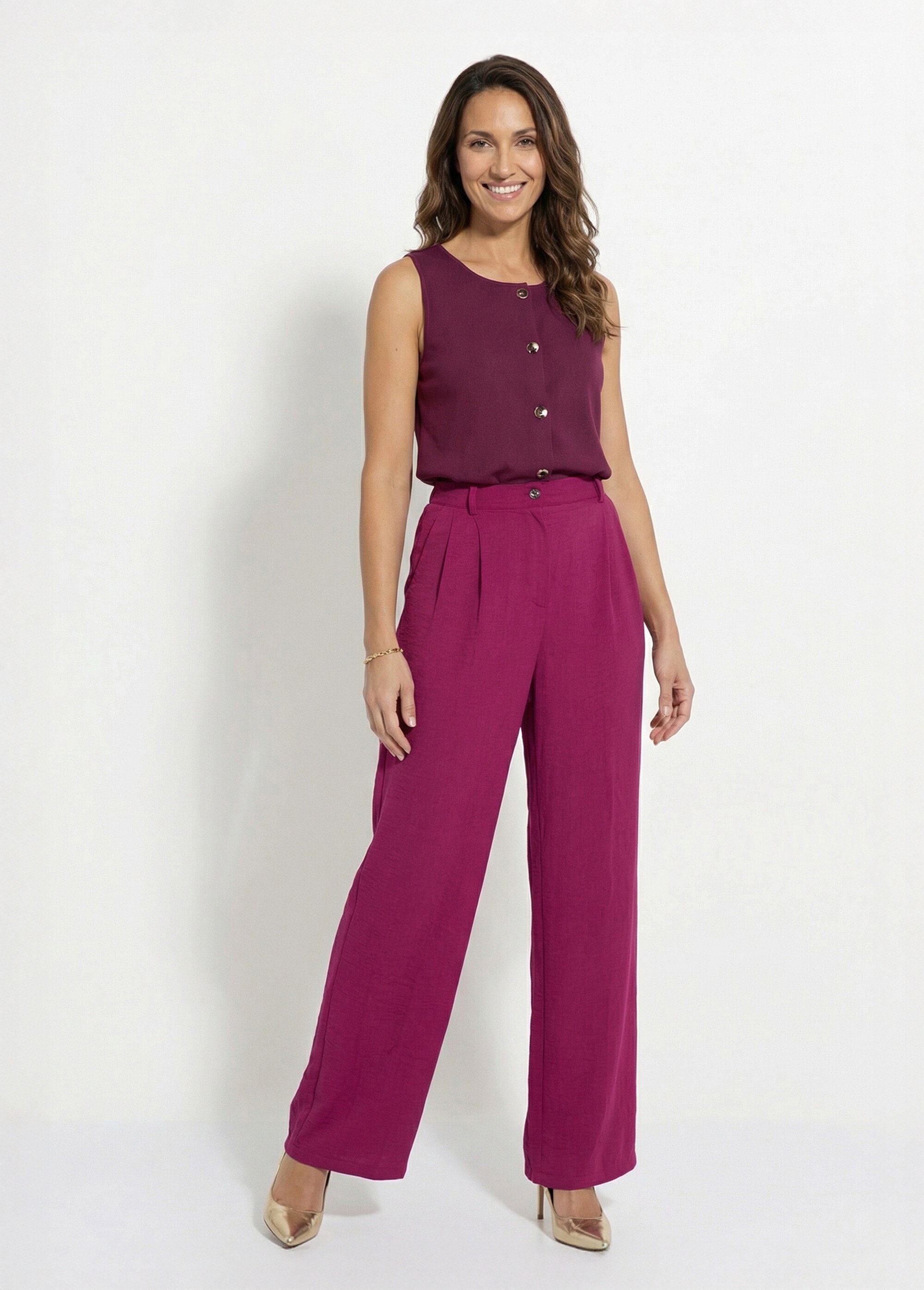 Pantalon large semi élastiqué à pinces Femme Violet NUALA SF1