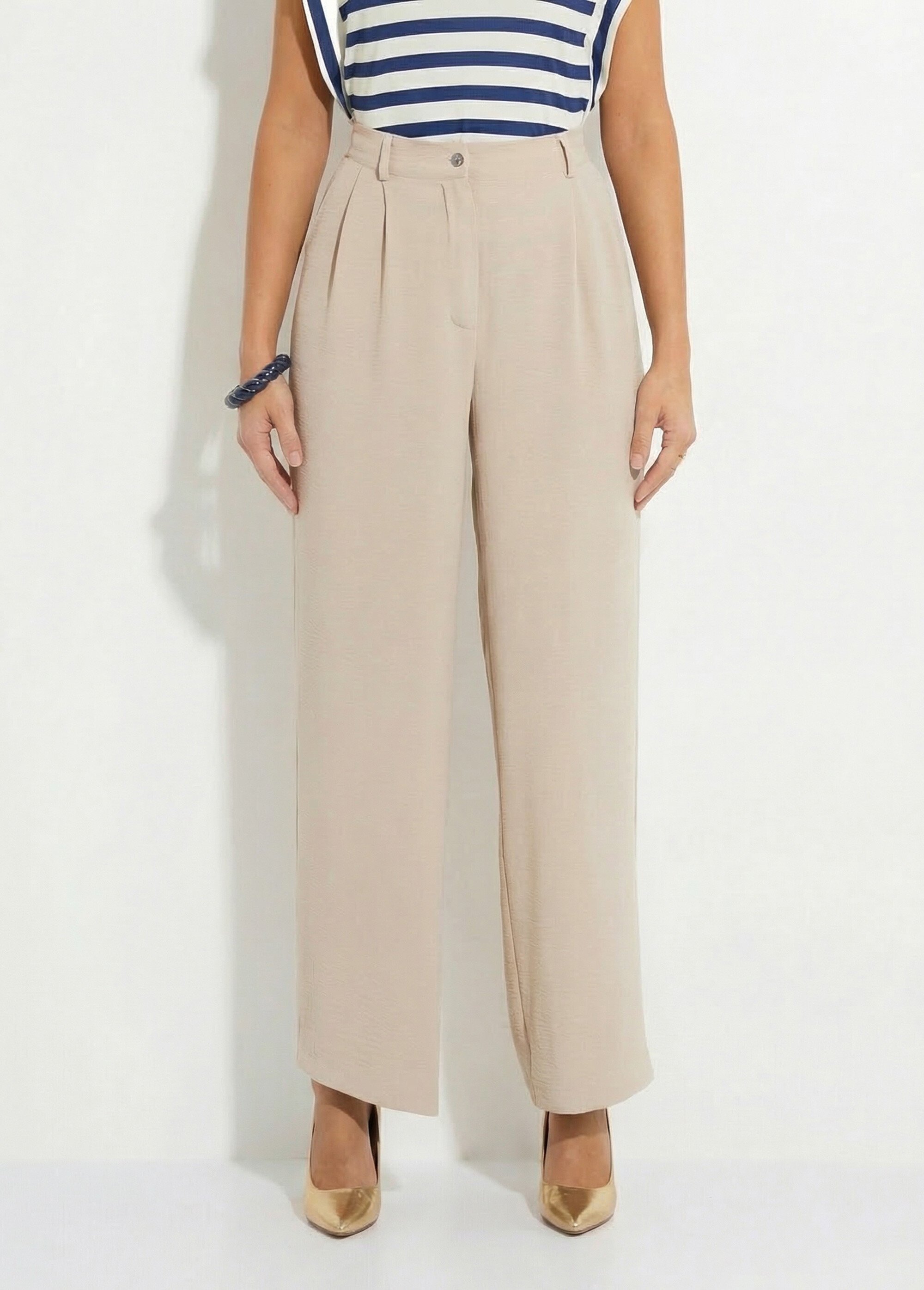 Pantalon large semi élastiqué à pinces Femme Beige NUALA FA1