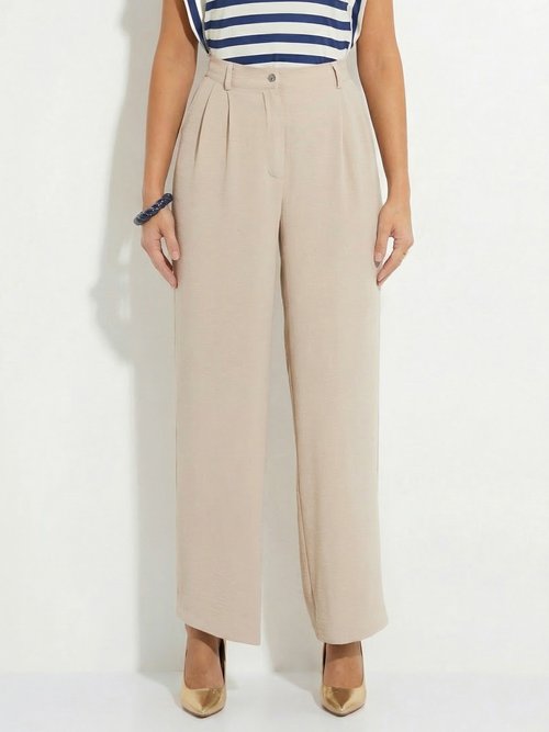 Pantalon large semi élastiqué à pinces Femme Beige NUALA FA1