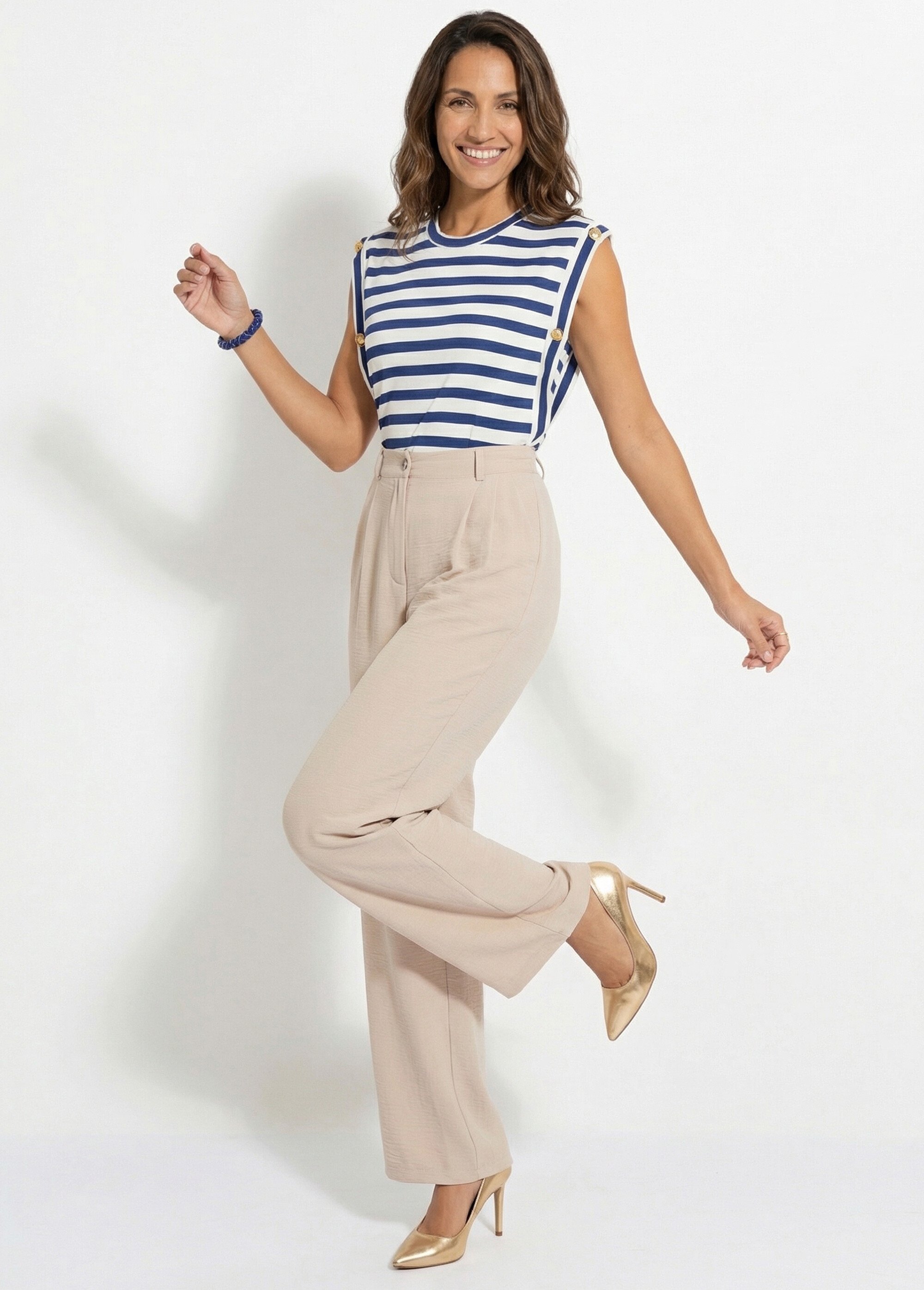 Pantalon large semi élastiqué à pinces