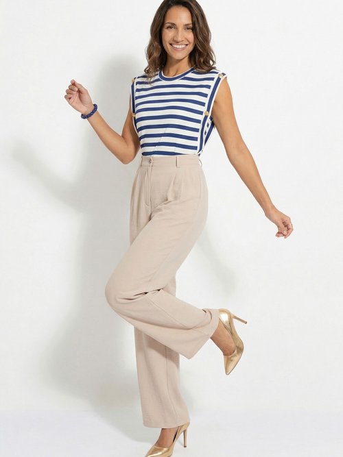 Pantalon large semi élastiqué à pinces Femme Beige NUALA MV1