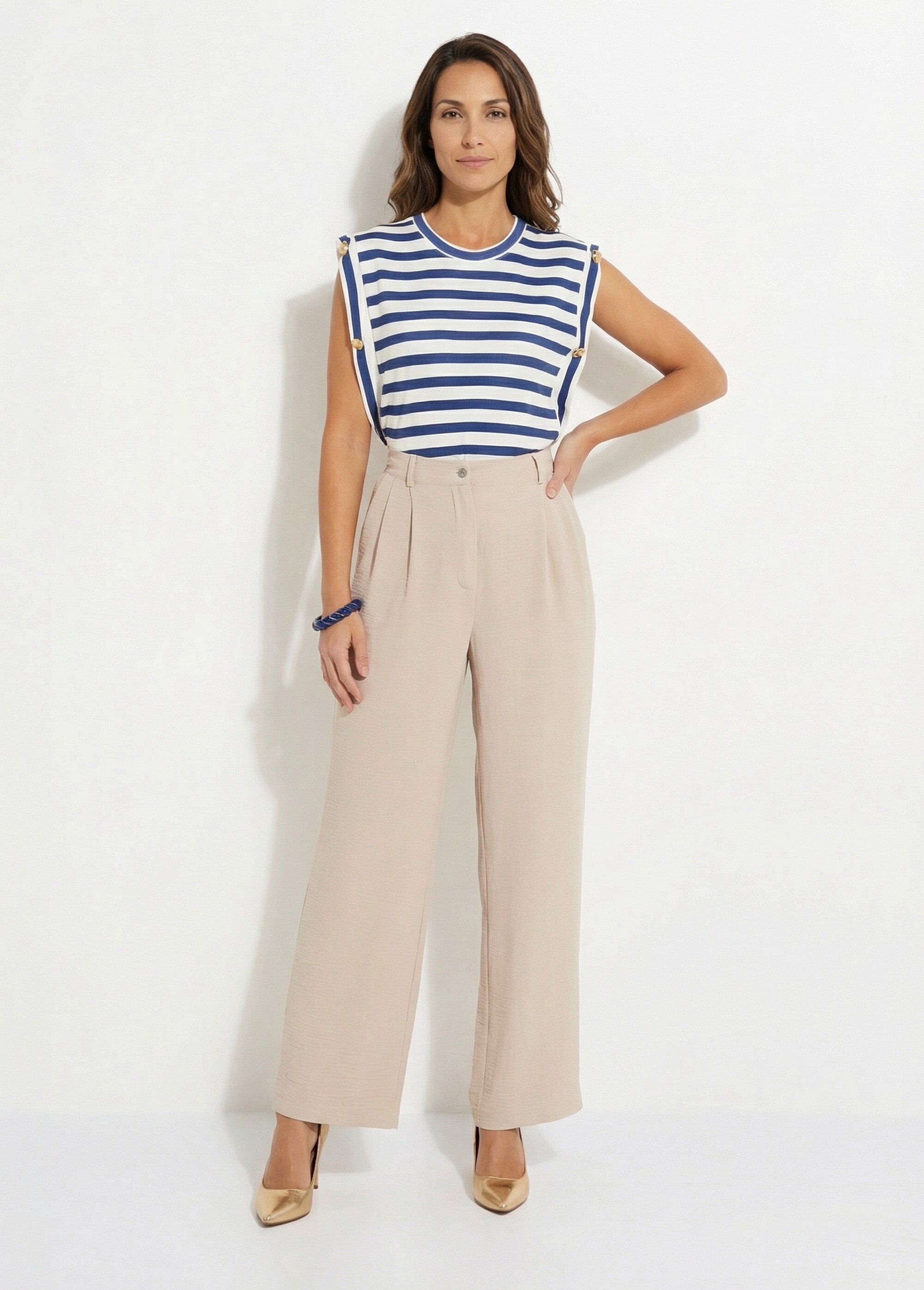 Pantalon large semi élastiqué à pinces Femme Beige NUALA SF1