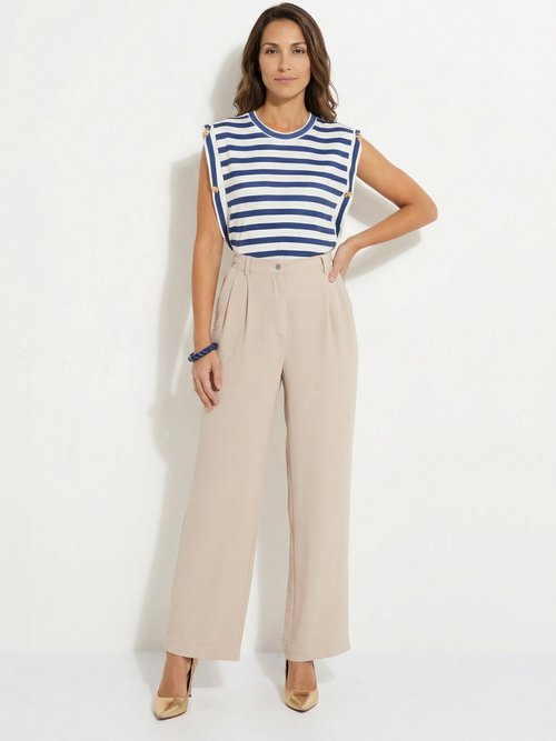 Pantalon large semi élastiqué à pinces Femme Beige NUALA SF1