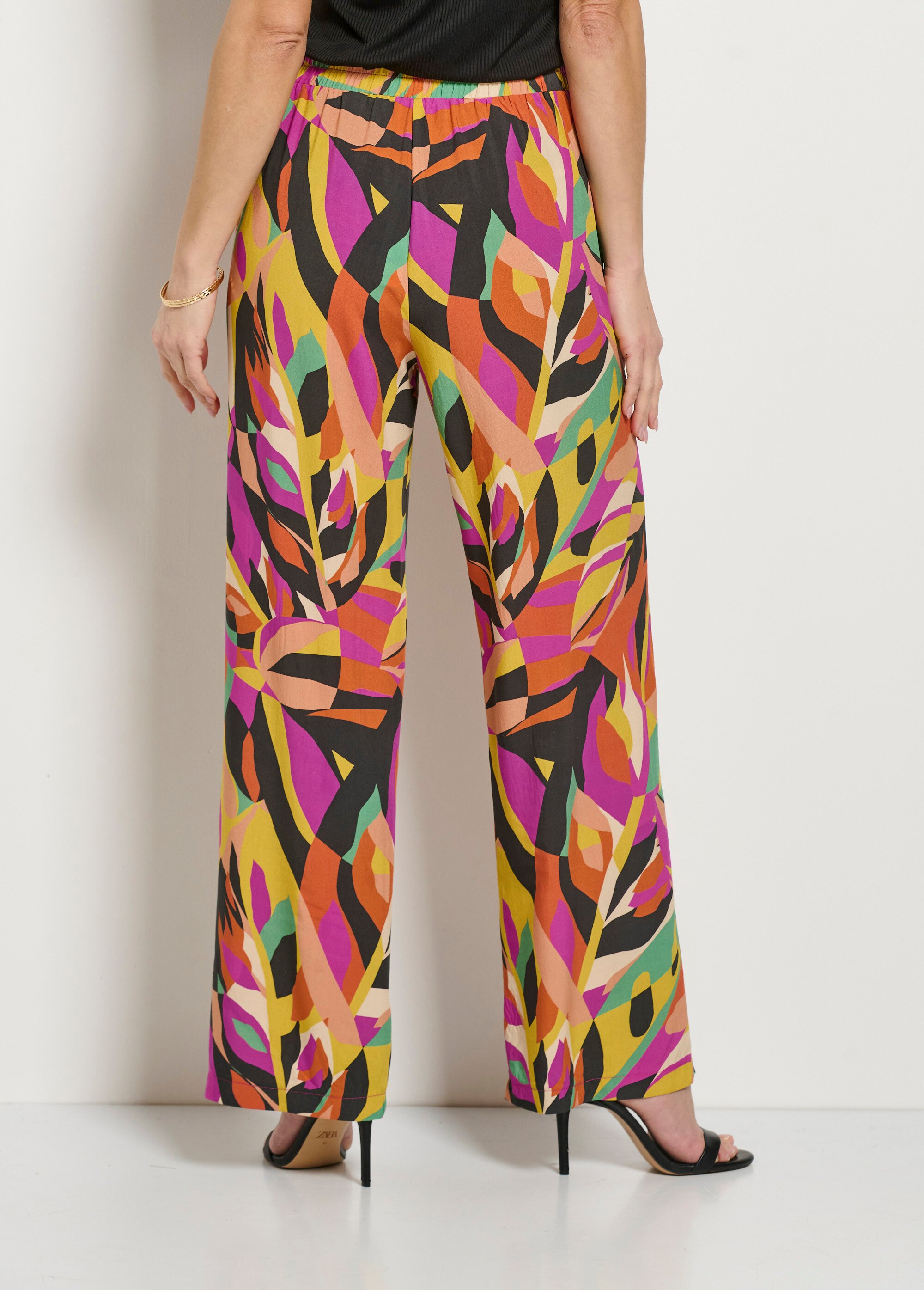 Pantalon large taille semi-élastiquée imprimé