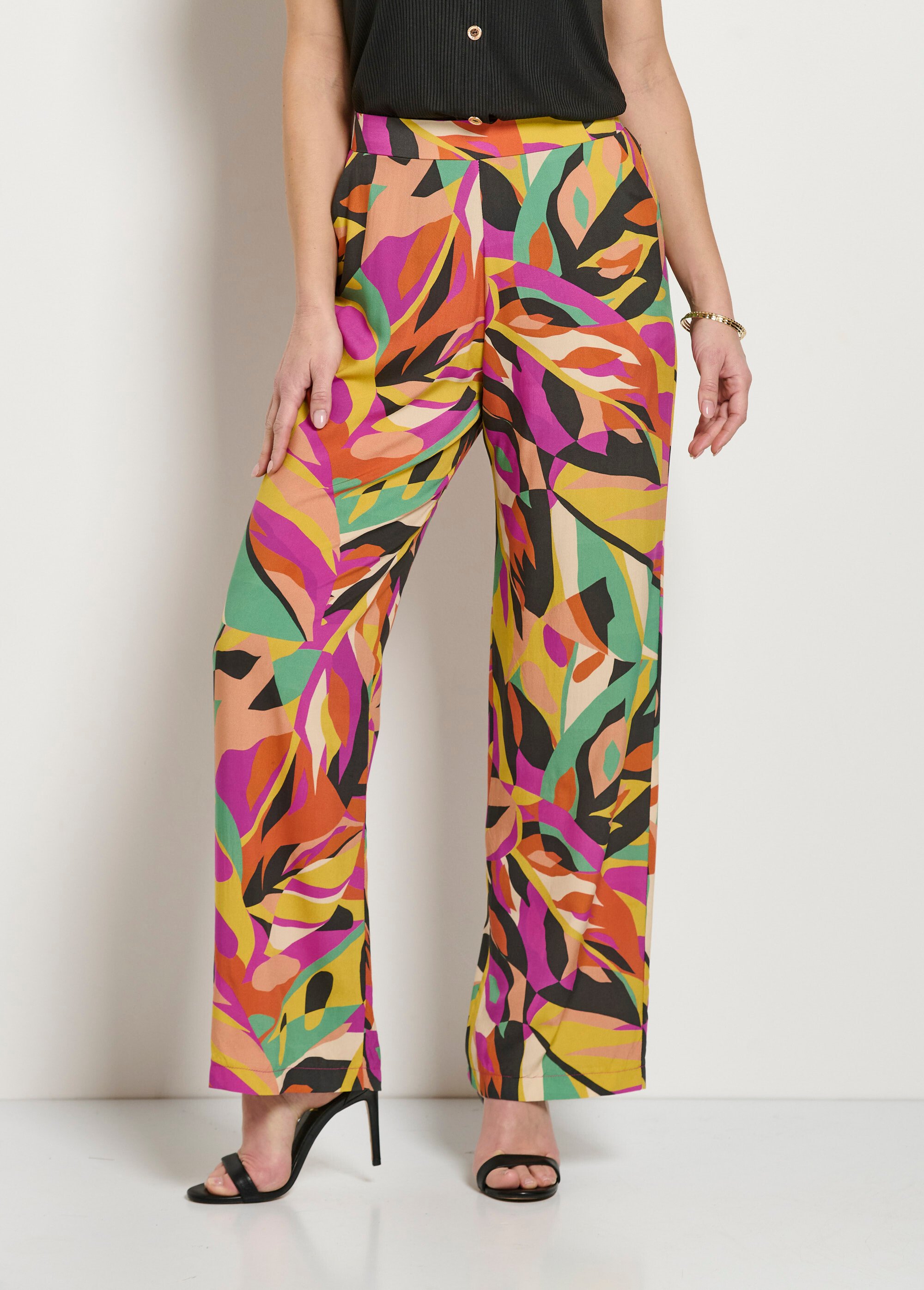 Pantalon large taille semi-élastiquée imprimé