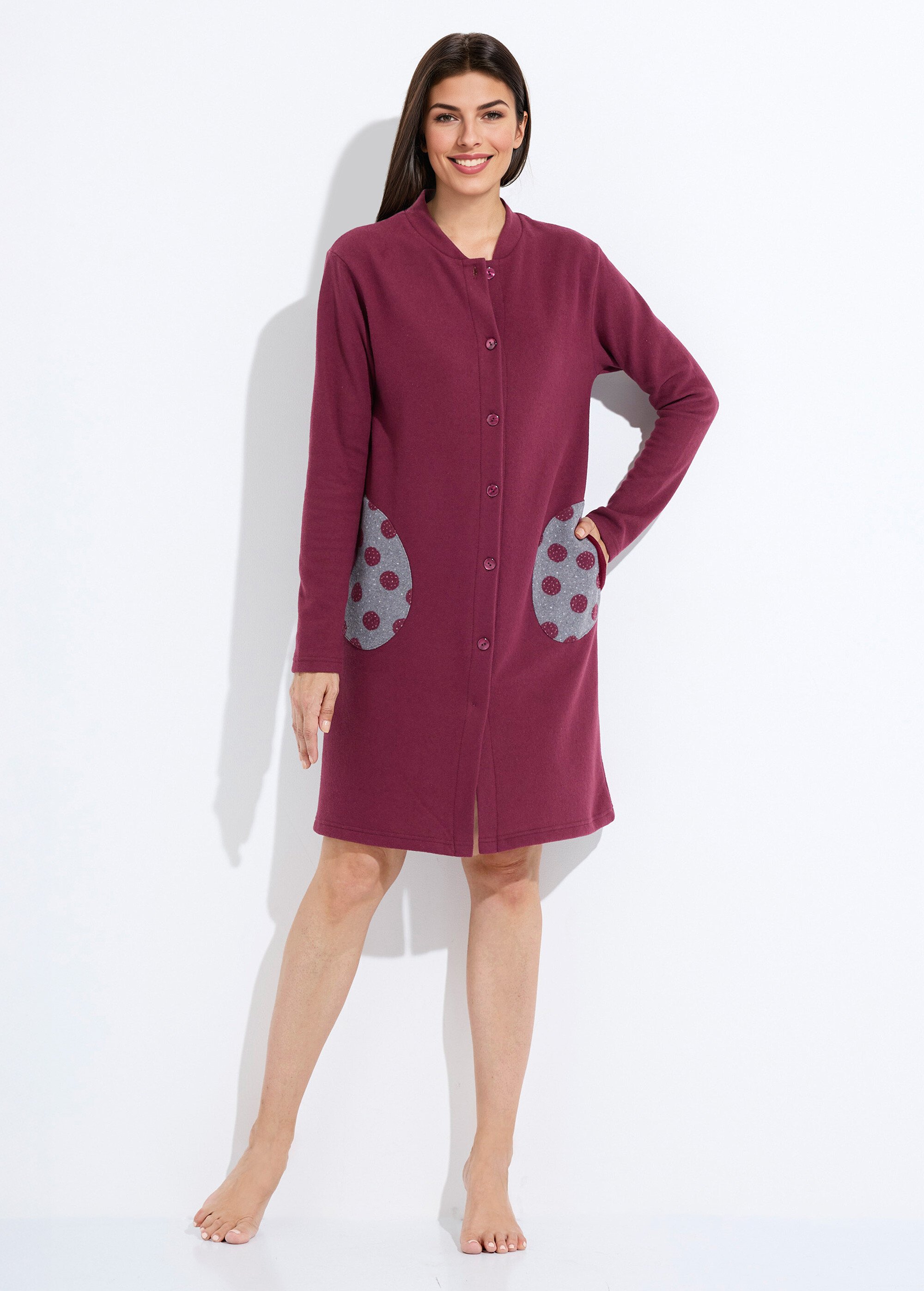 Peignoir boutonné court maille milano Femme Rouge SOUCHET FA1