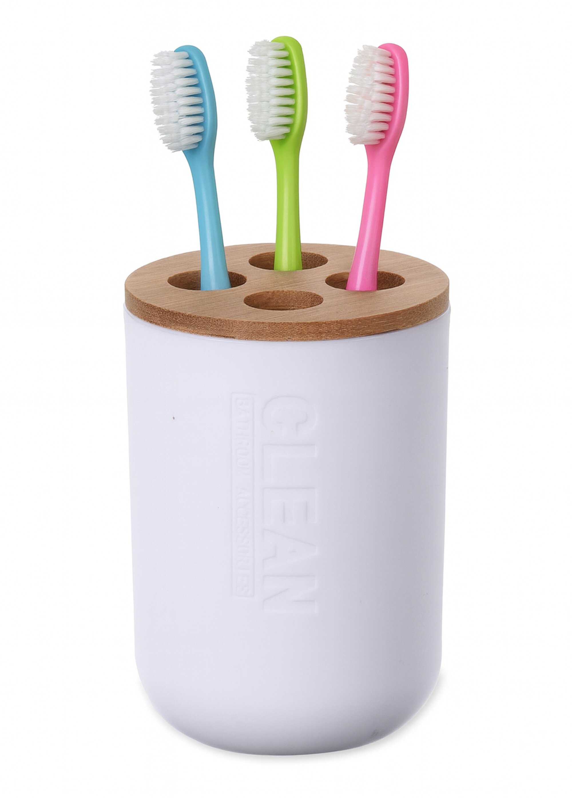 Porte brosse à dents en bambou, Letters Blanc KP-170456600 DE1