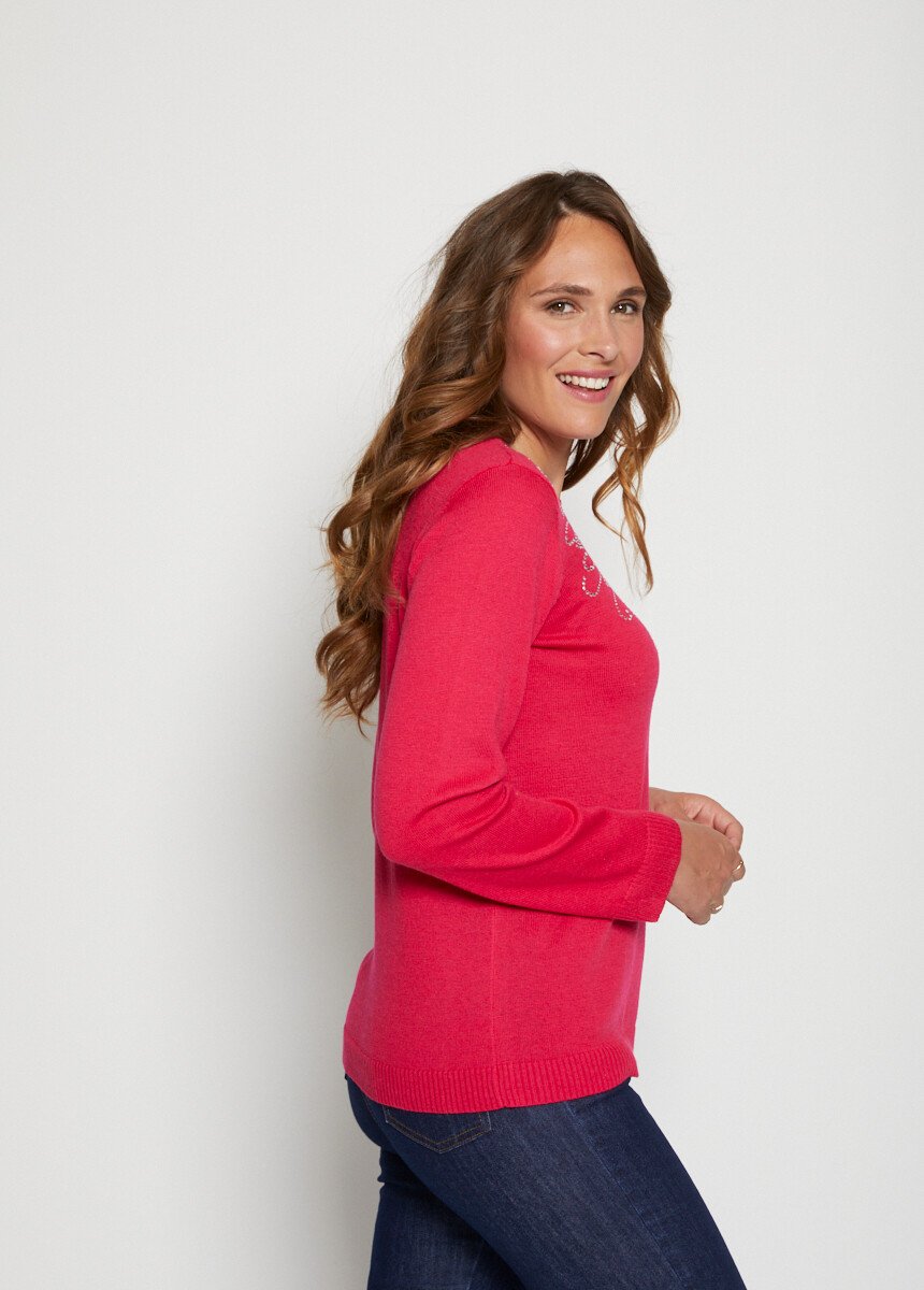 Pull doux strass col montant Femme Rose PESARY DR1