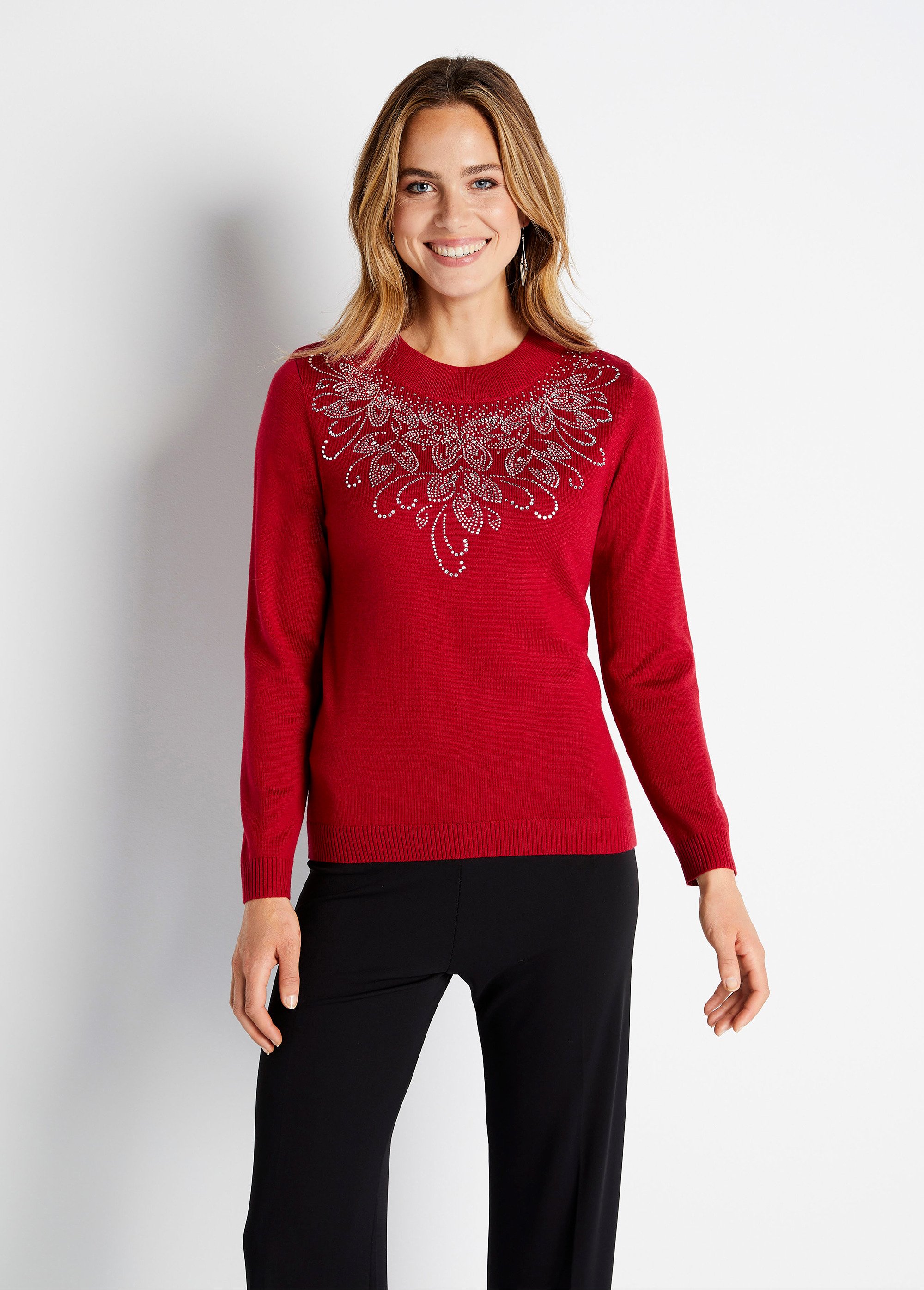 Pull doux strass col montant