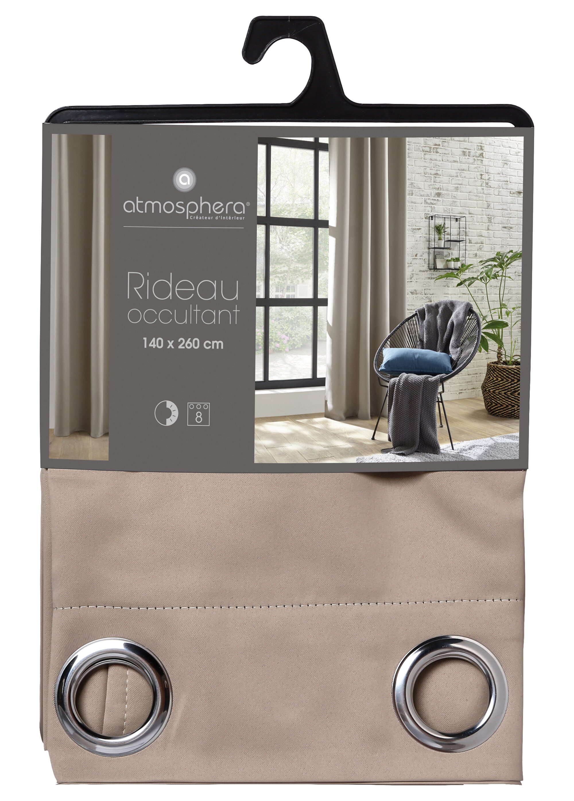 Rideau occultant oeillets métal 140x260cm Beige JJA-103859 DE2