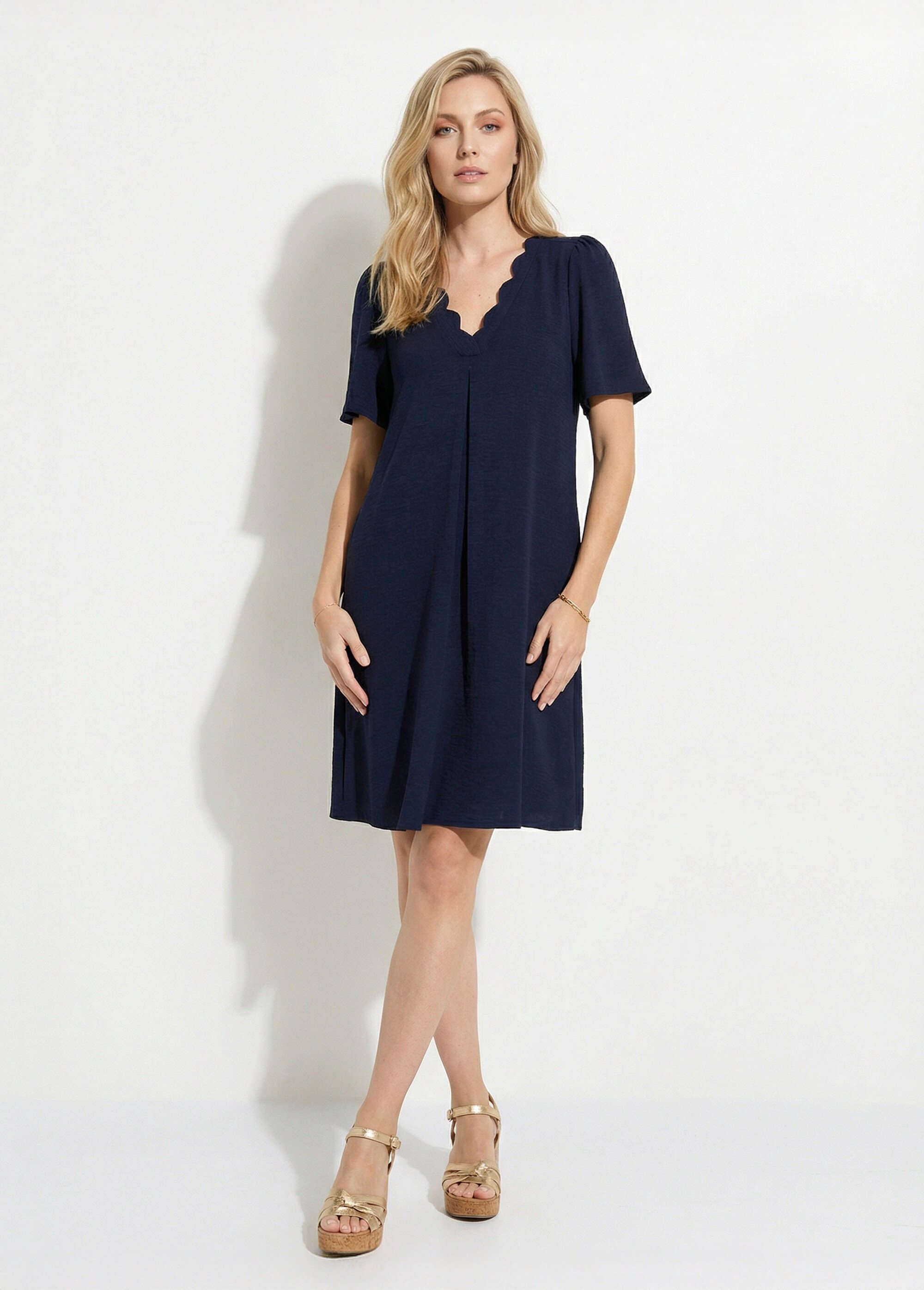 Robe droite courte col V festonné Femme Bleu ECLAIR FA1