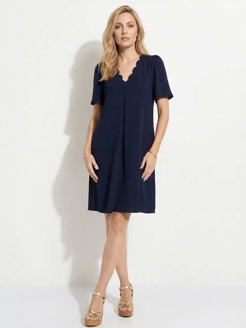 Robe droite courte col V festonné Femme Bleu ECLAIR FA1
