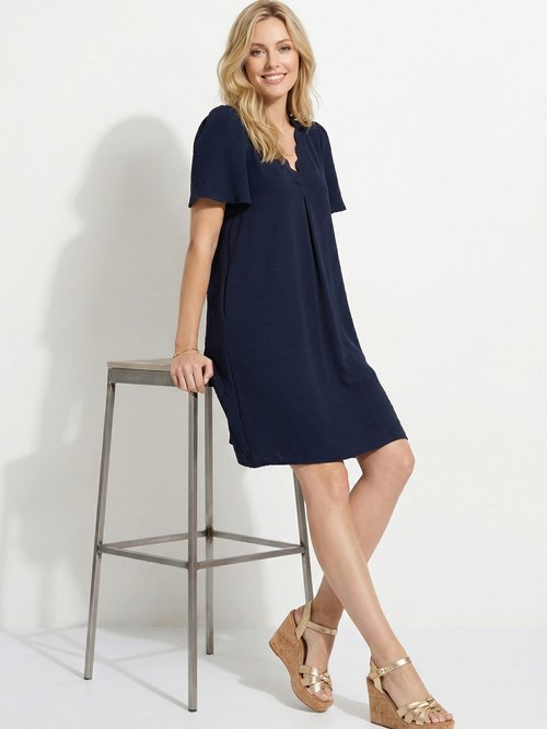 Robe droite courte col V festonné Femme Bleu ECLAIR MV1