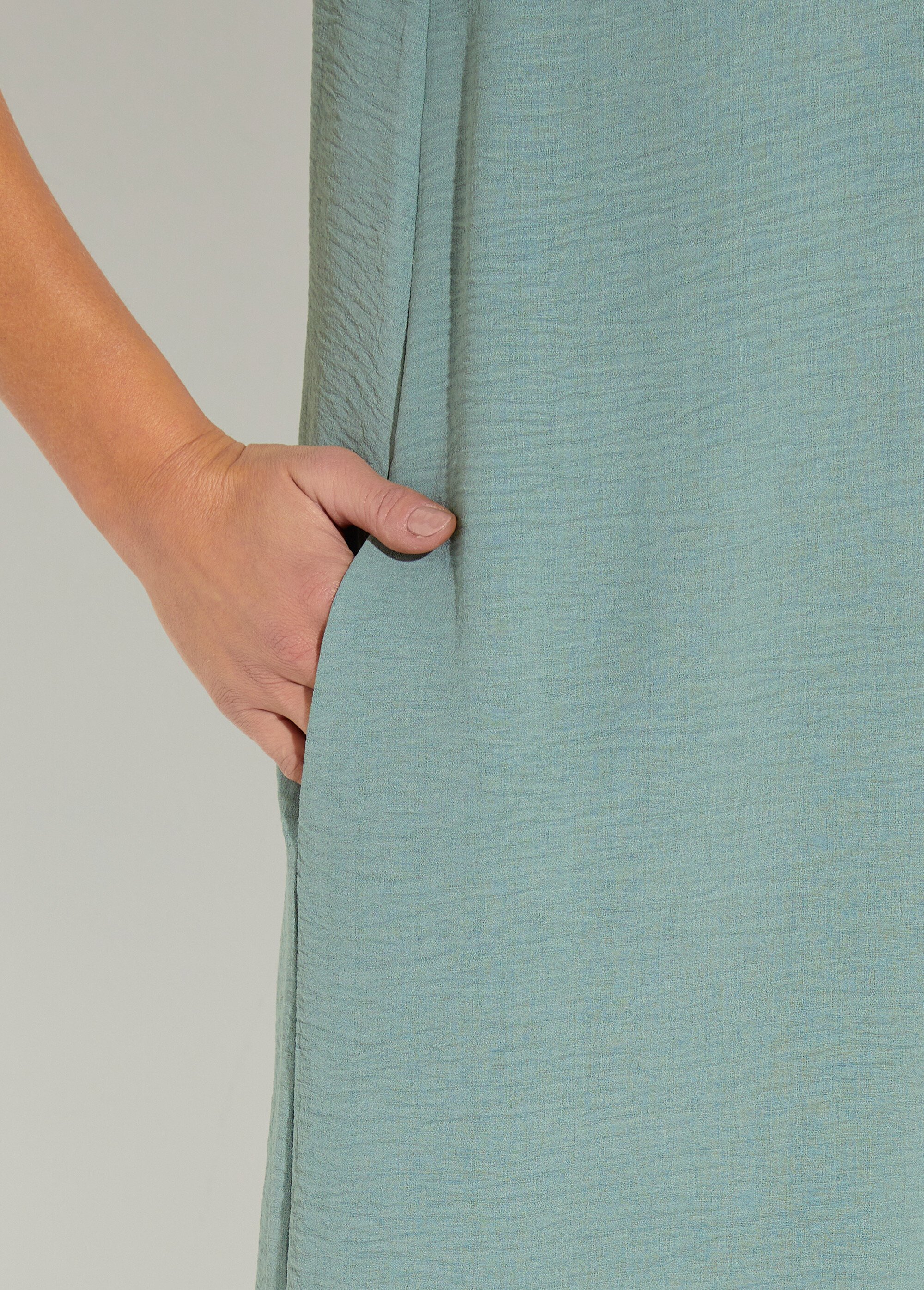 Robe droite courte col V festonné Femme VERT SAUGE ECLAIR DE3