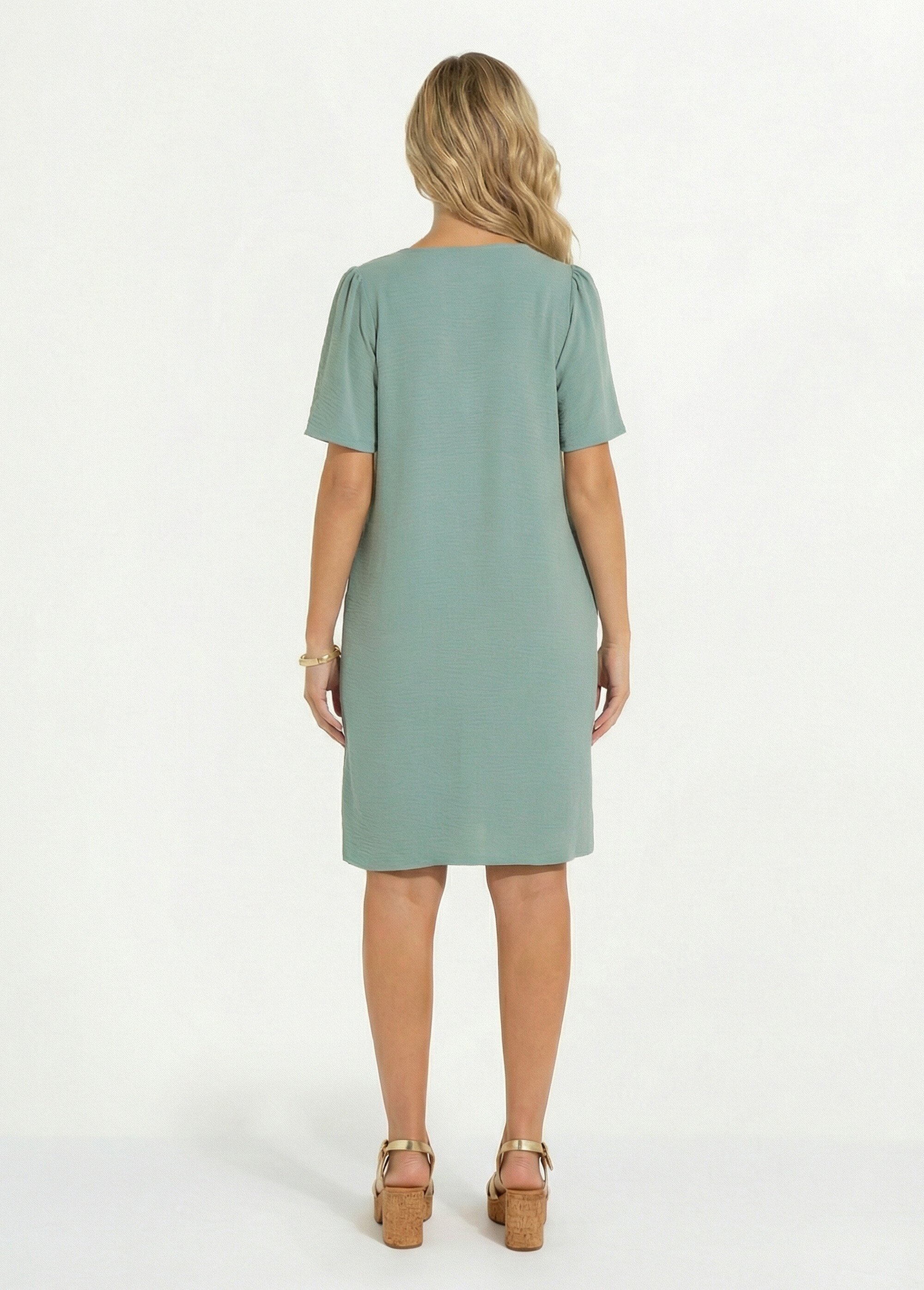 Robe droite courte col V festonné Femme VERT SAUGE ECLAIR DO1