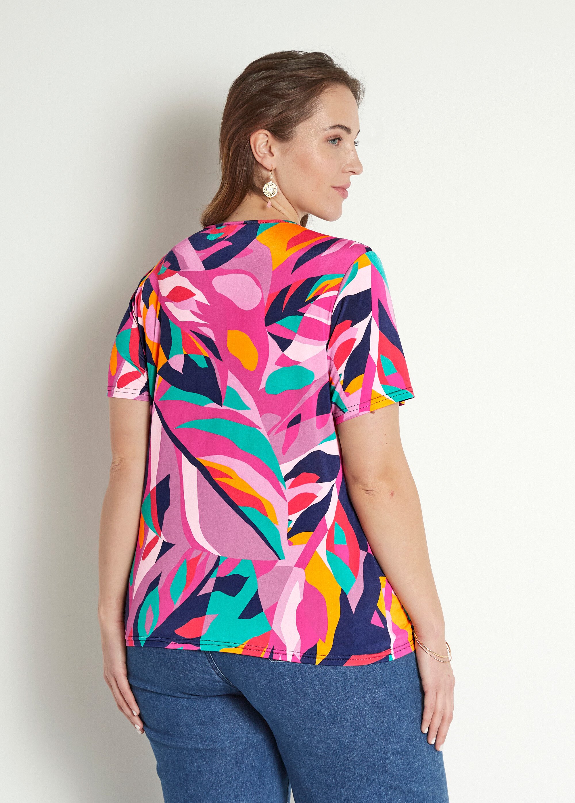 T-shirt ample col V manches courtes imprimé