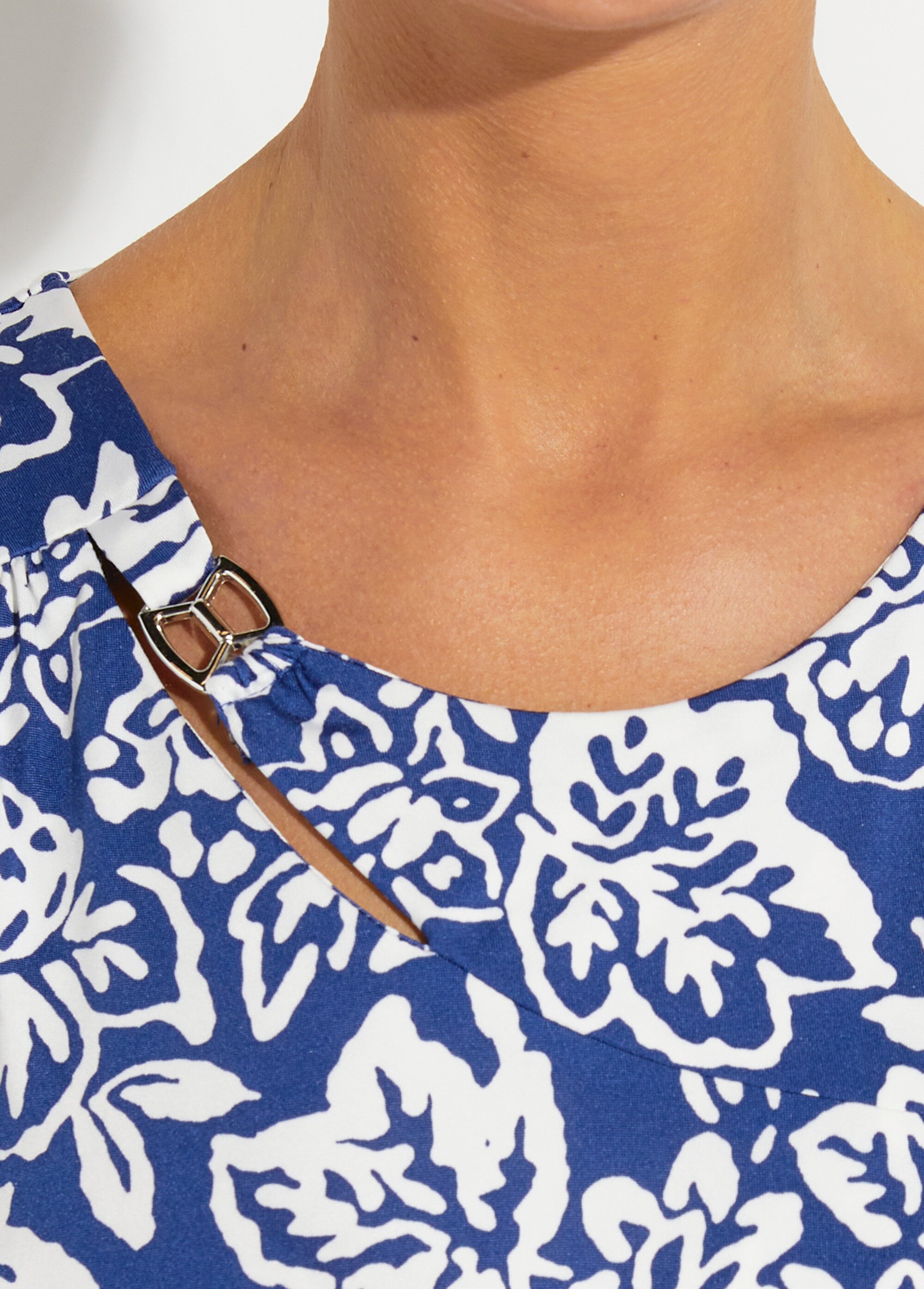 T-shirt imprimé col rond découpé Femme Bleu CHAYANA DE1