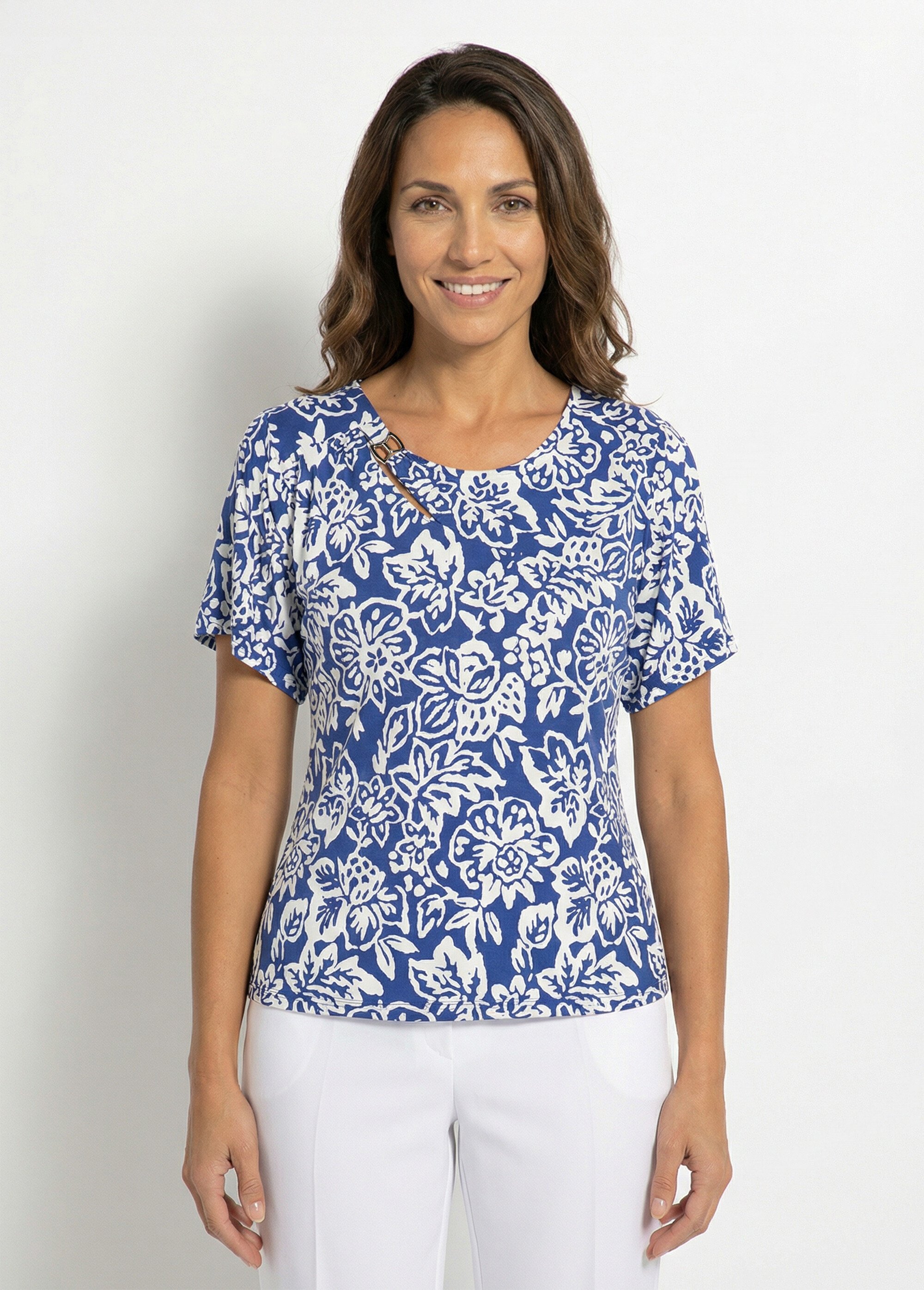 T-shirt imprimé col rond découpé Femme Bleu CHAYANA FA1