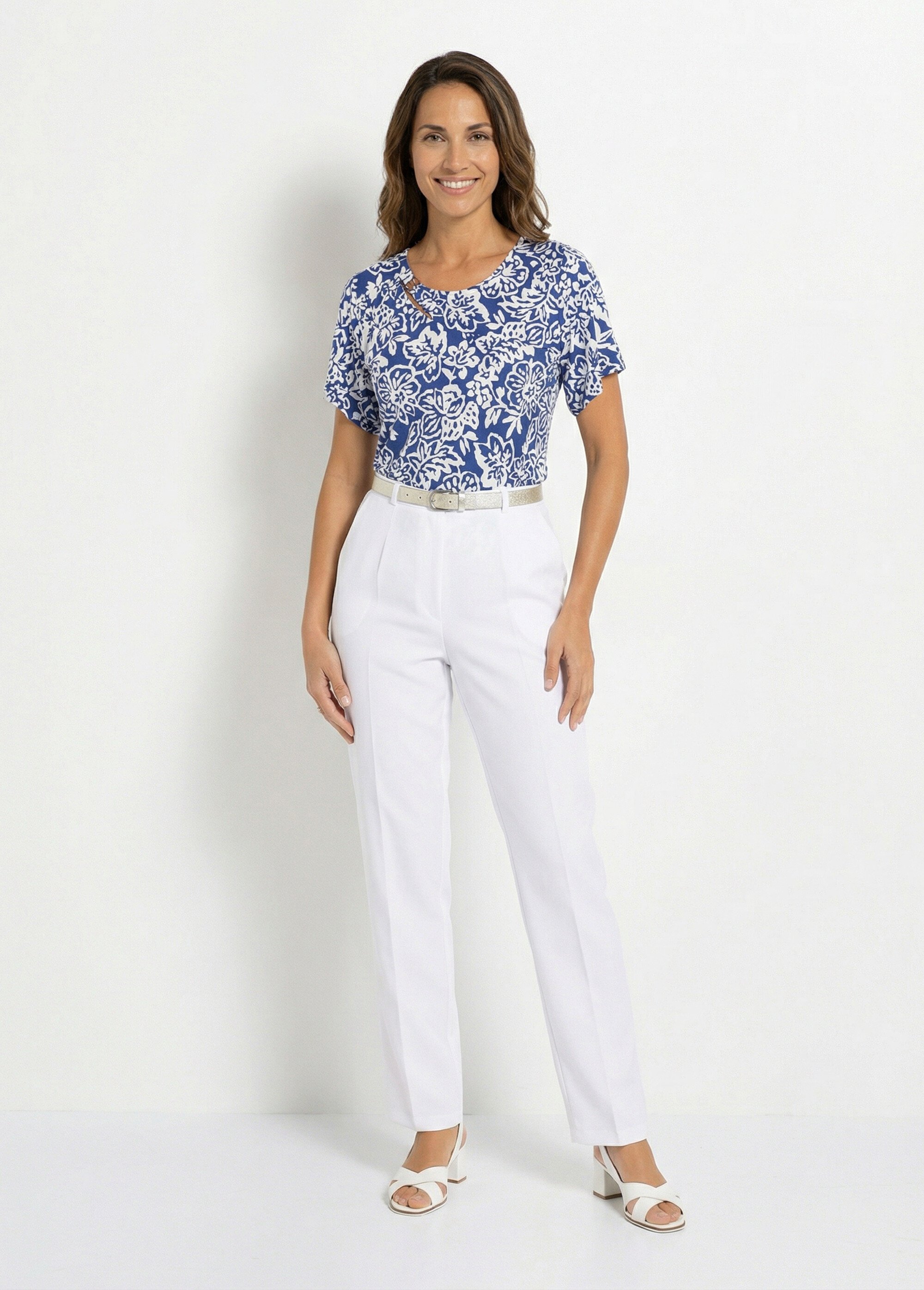 T-shirt imprimé col rond découpé Femme Bleu CHAYANA SF1