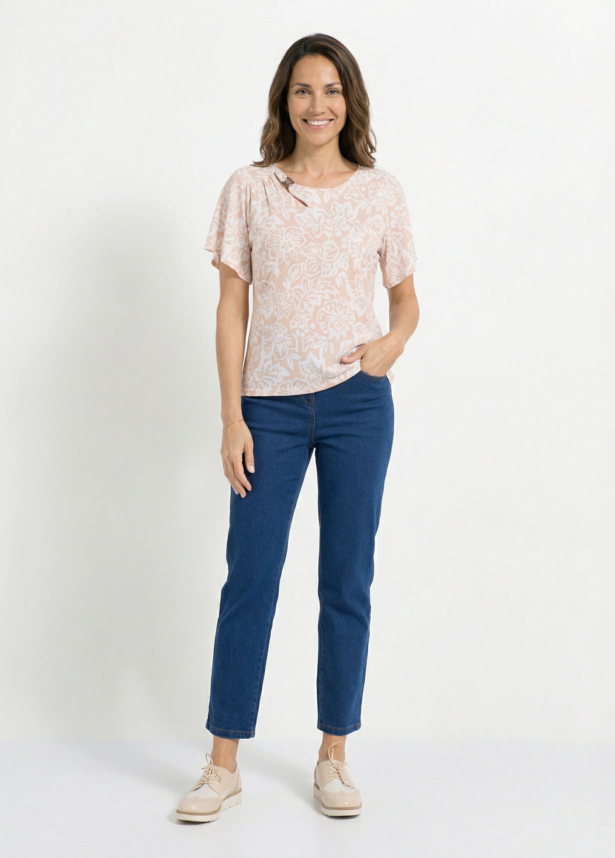 T-shirt imprimé col rond découpé Femme Beige CHAYANA SF1