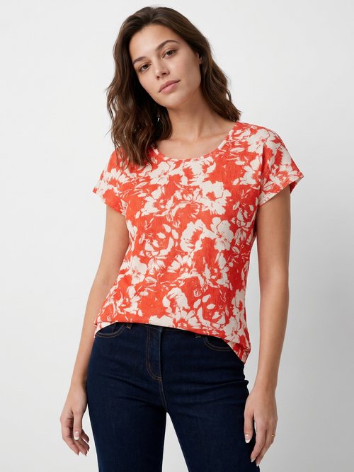 T-shirt manches courtes uni ou imprimé fleurs Femme Rouge CAZOU FA1