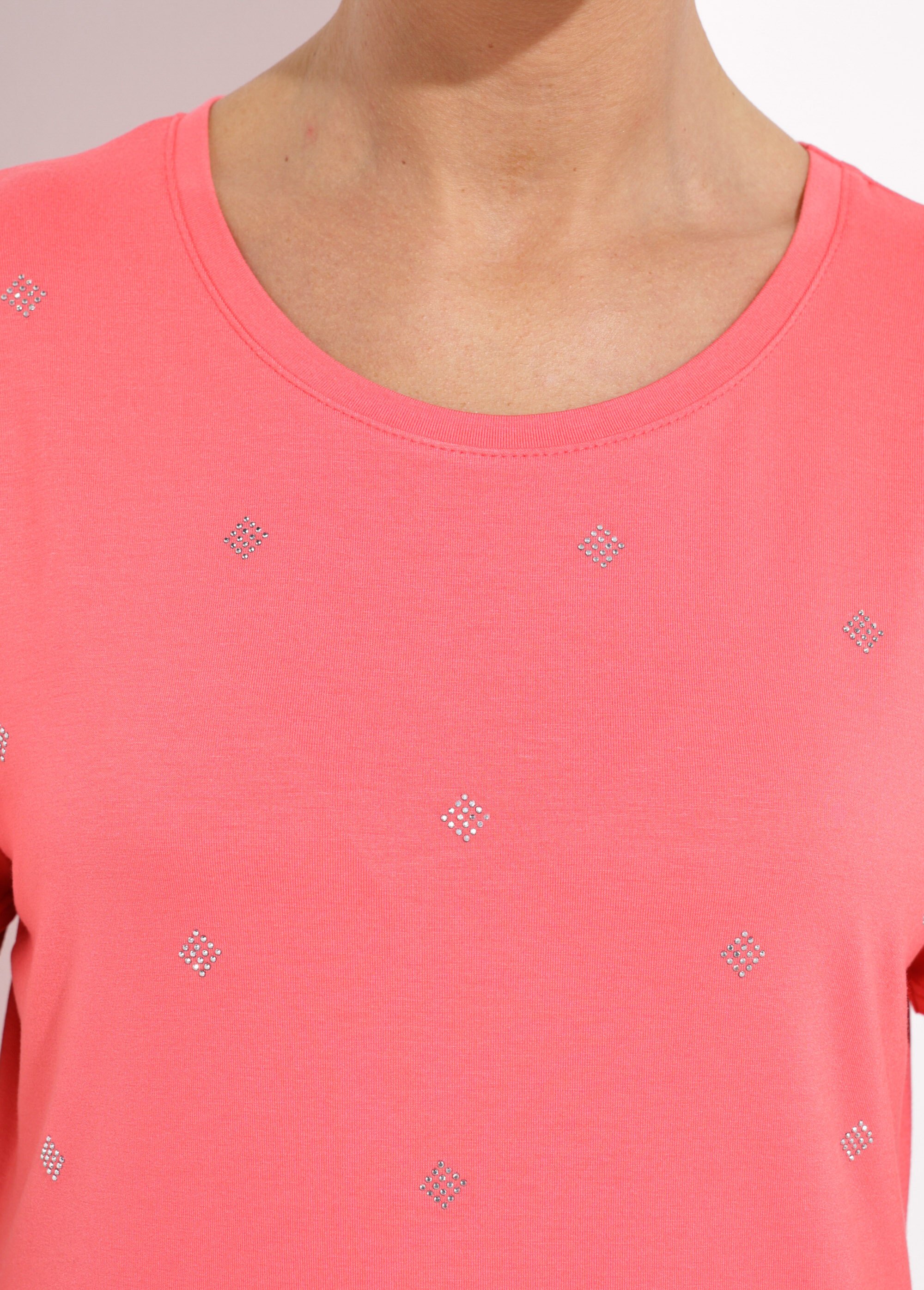 T-shirt uni strass col rond manches courtes Femme Orange CYTIA DE1