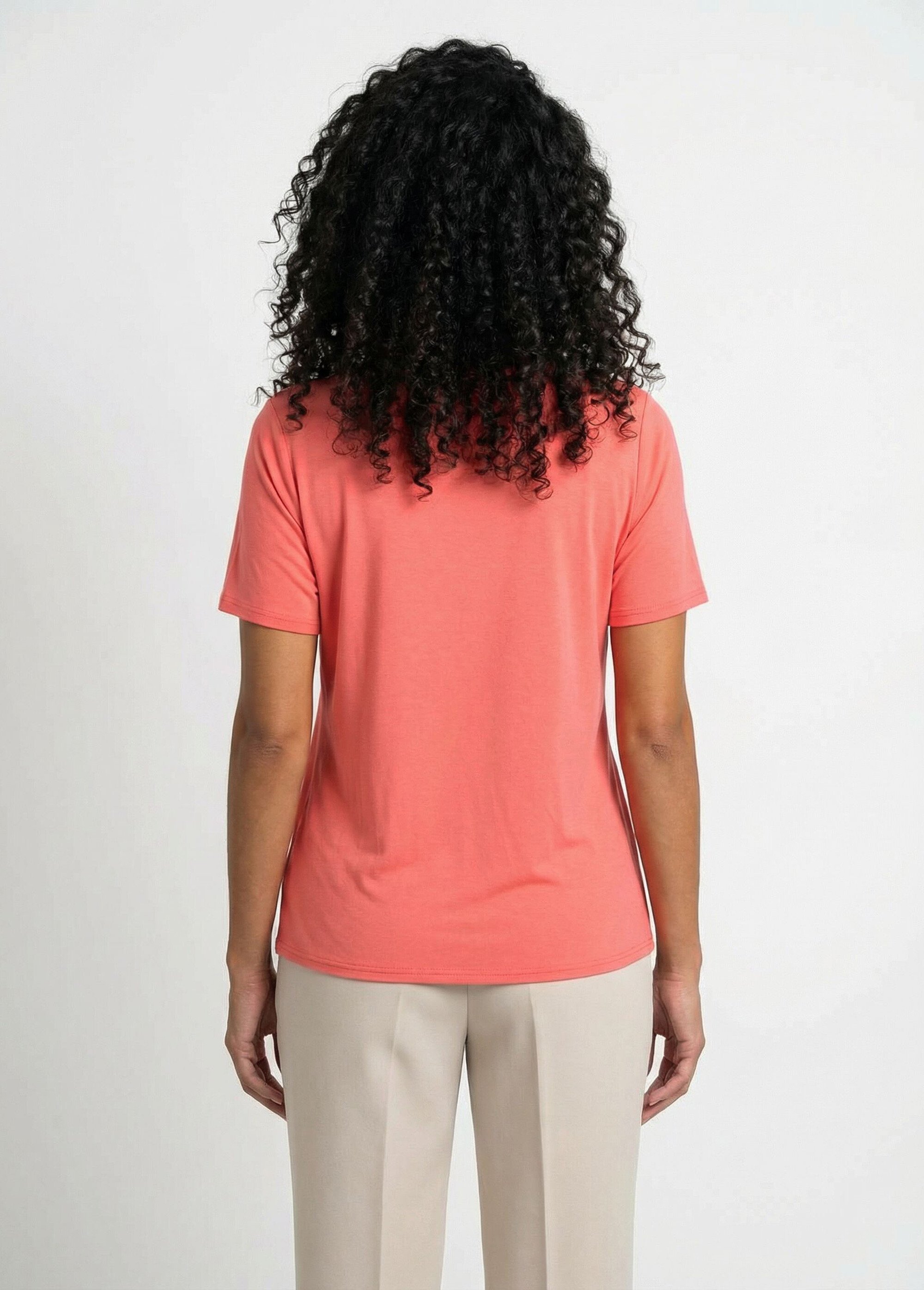 T-shirt uni strass col rond manches courtes Femme Orange CYTIA DO1