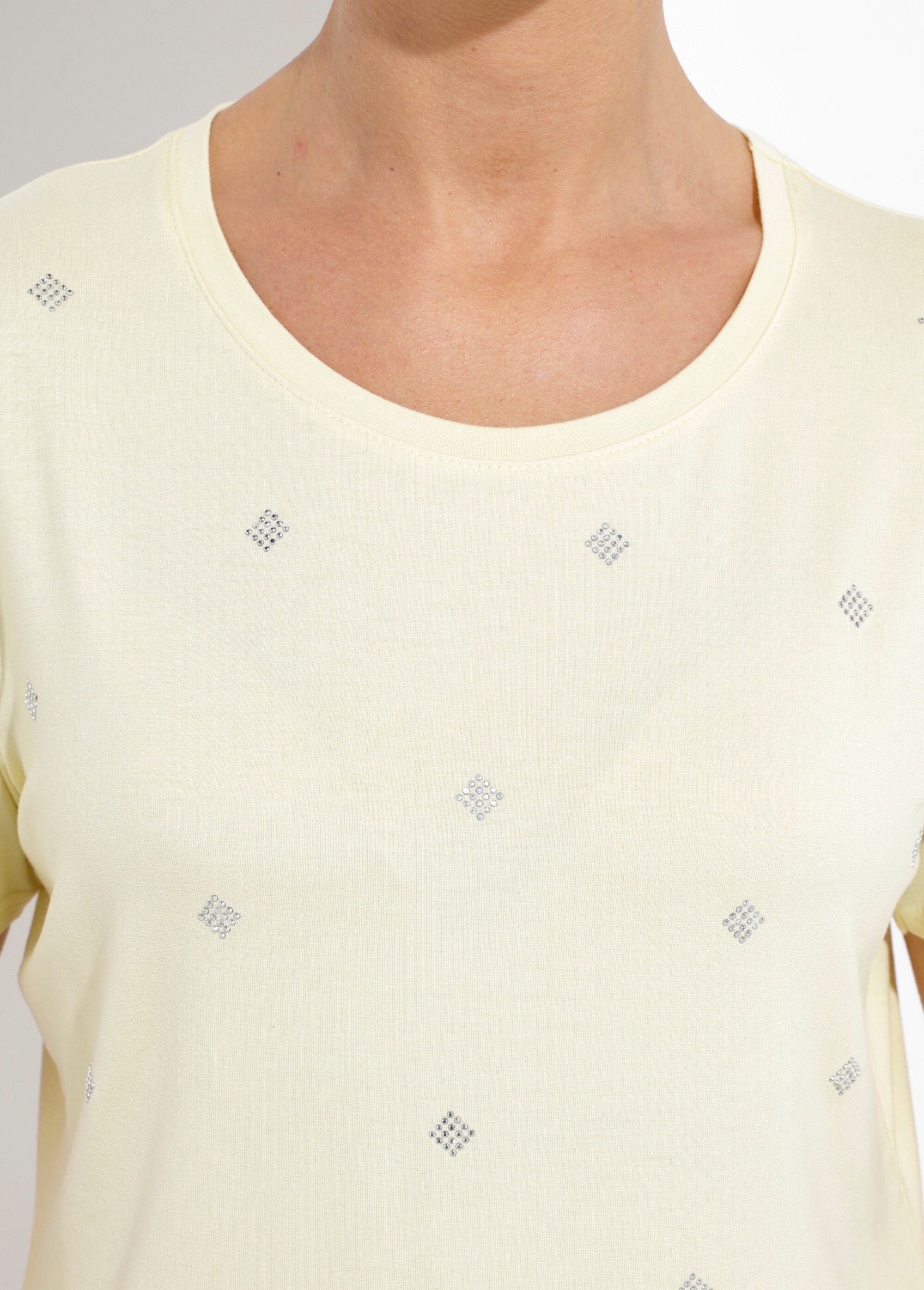 T-shirt uni strass col rond manches courtes Femme Jaune CYTIA DE1