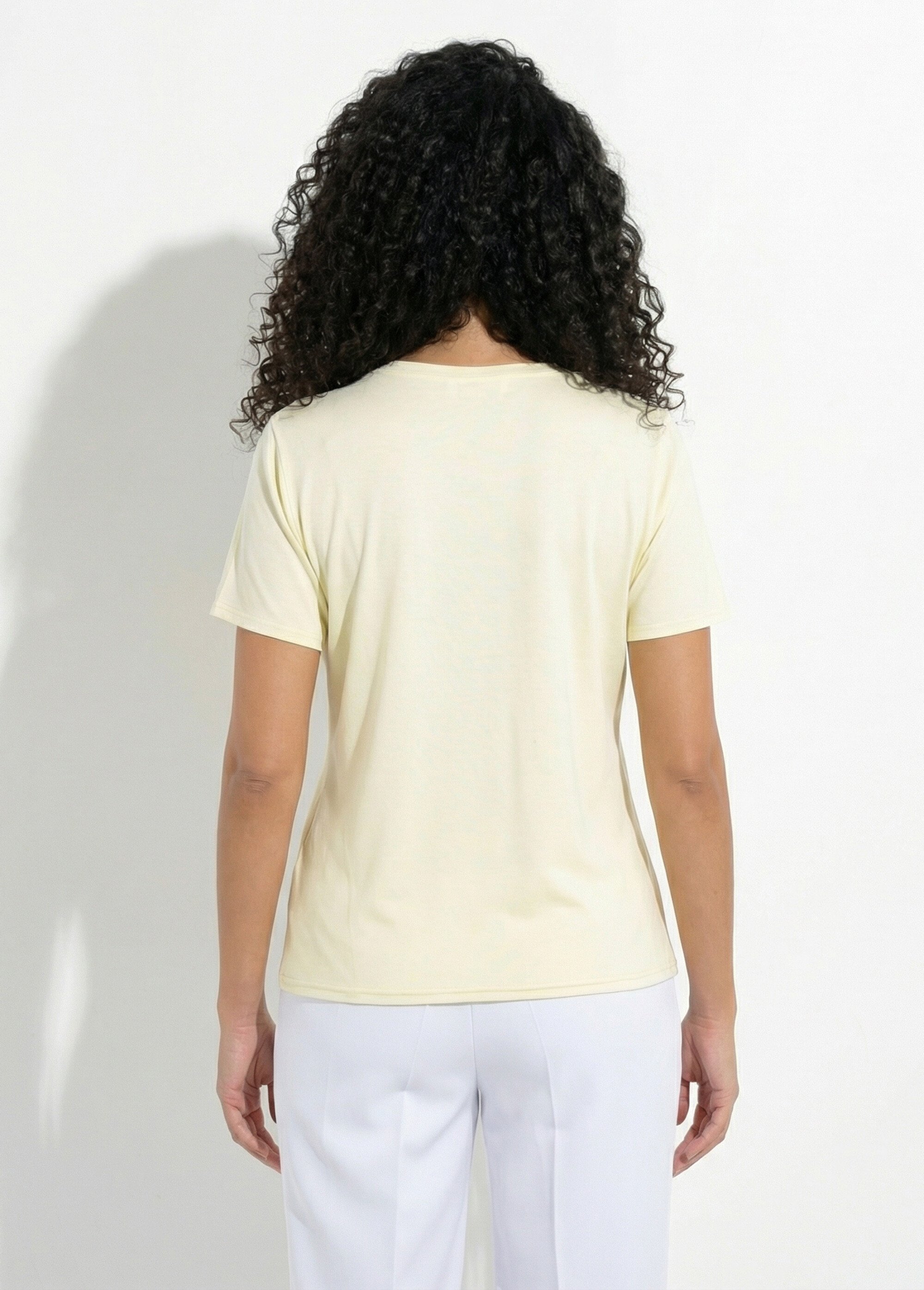 T-shirt uni strass col rond manches courtes Femme Jaune CYTIA DO1