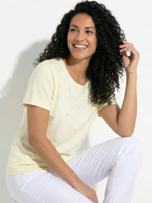 T-shirt uni strass col rond manches courtes Femme Jaune CYTIA MV1