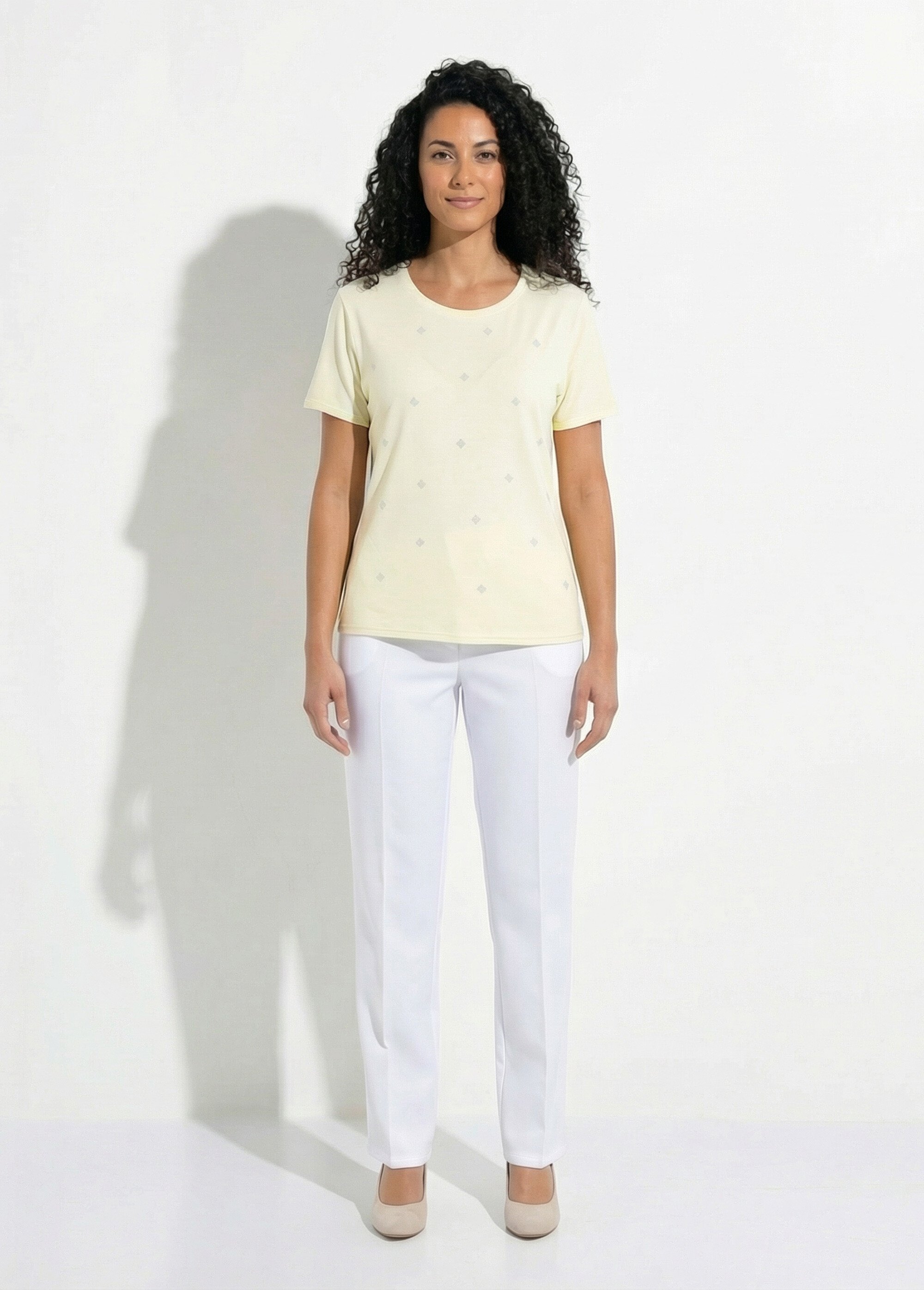 T-shirt uni strass col rond manches courtes Femme Jaune CYTIA SF1