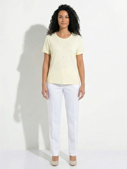 T-shirt uni strass col rond manches courtes Femme Jaune CYTIA SF1