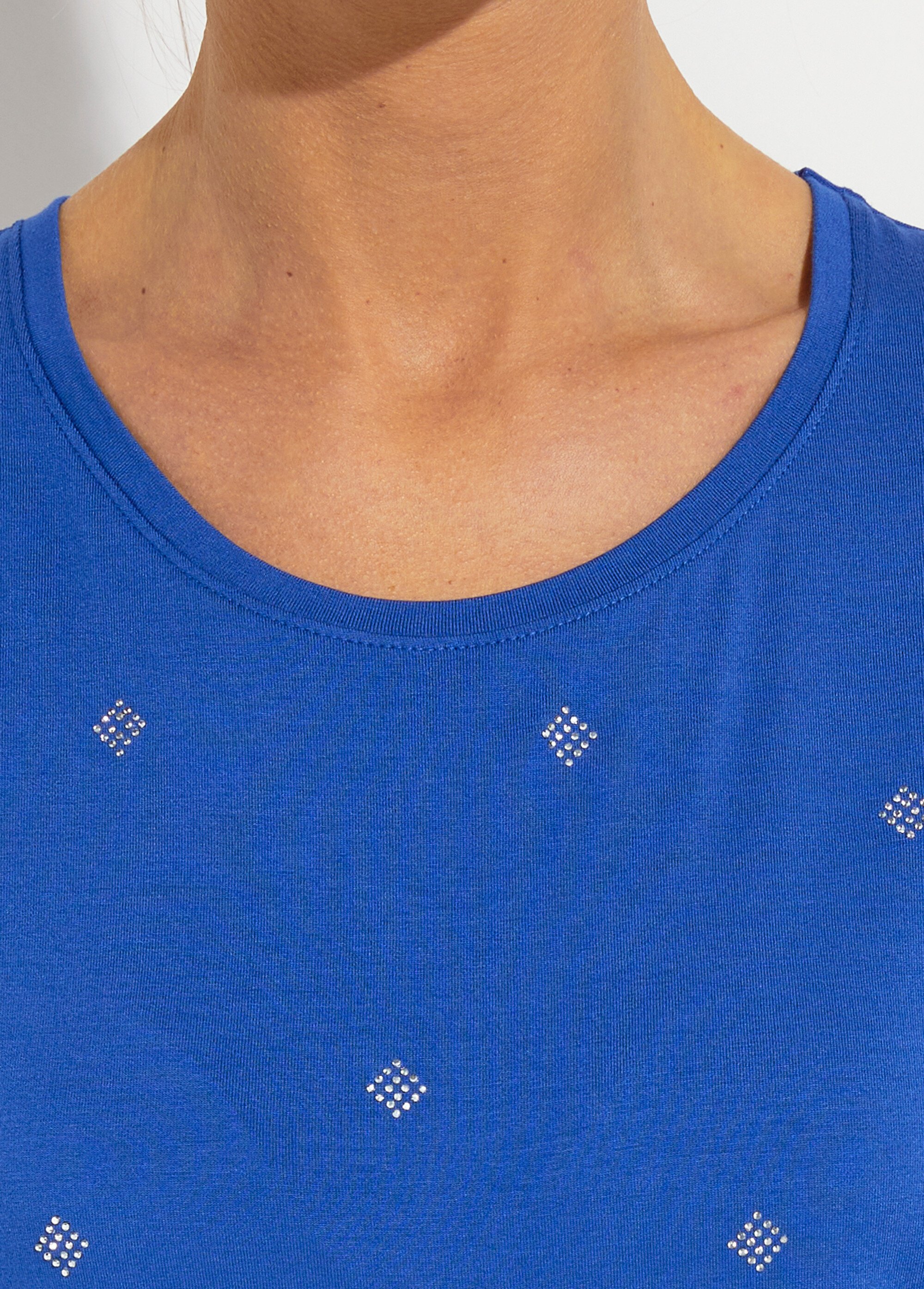 T-shirt uni strass col rond manches courtes Femme Bleu CYTIA DE1
