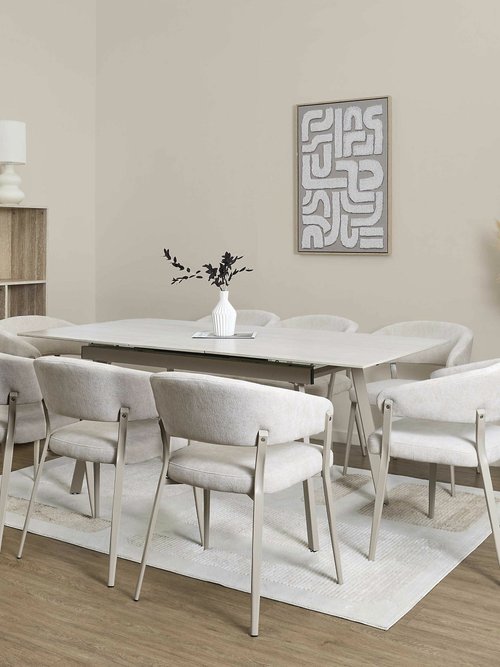 Table extensible effet pierre travertin BEIGE CMP-HD7804 SI2