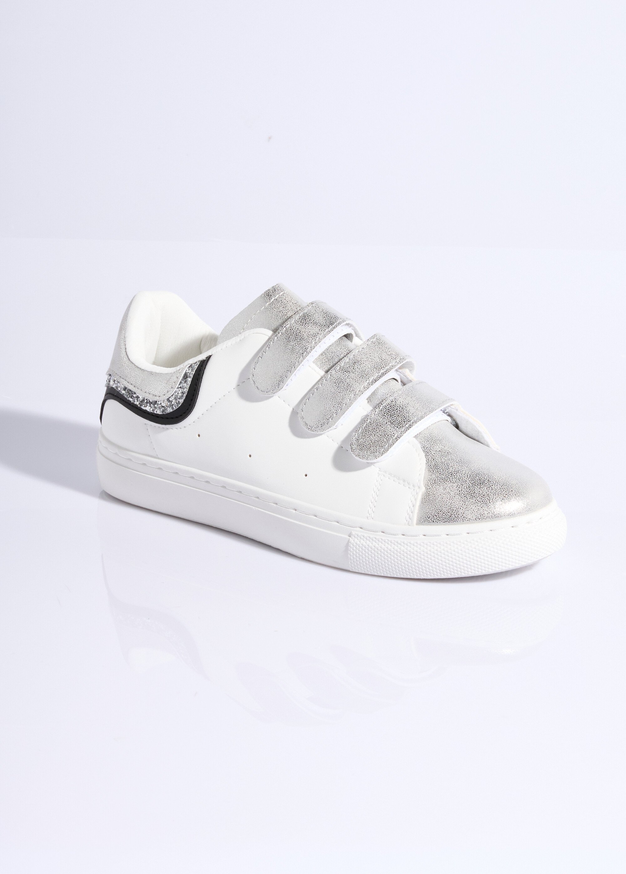 Baskets à scratchs détails métallisés Femme Argenté LBS-BNDZ7201 FA1