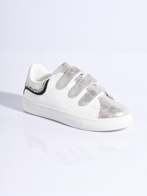 Baskets à scratchs détails métallisés Femme Argenté LBS-BNDZ7201 FA1