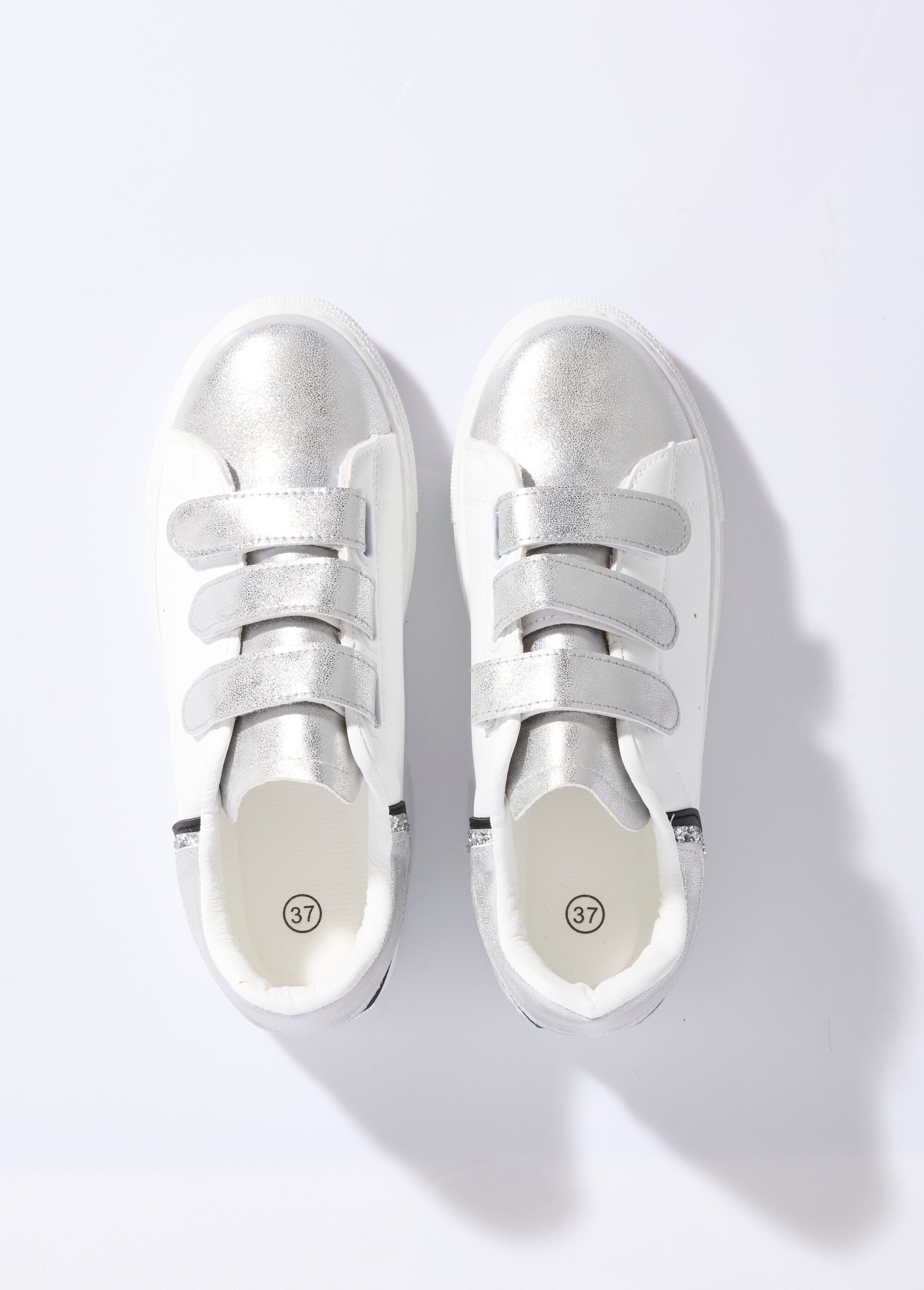 Baskets à scratchs détails métallisés Femme Argenté LBS-BNDZ7201 OV1