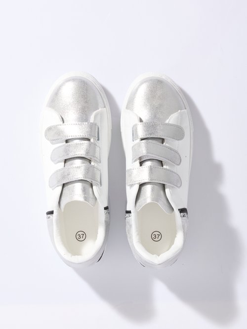Baskets à scratchs détails métallisés Femme Argenté LBS-BNDZ7201 OV1