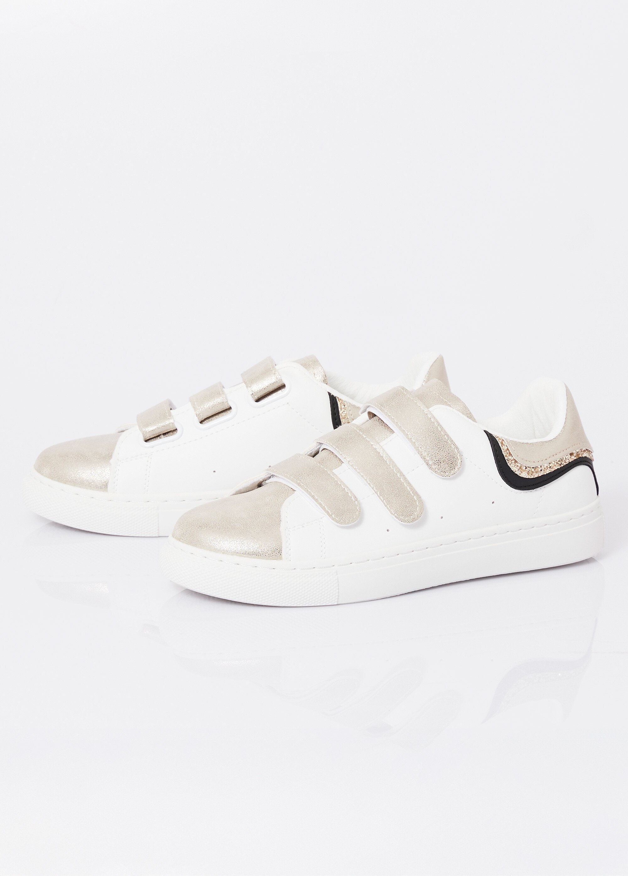 Baskets à scratchs détails métallisés Femme Doré LBS-BNDZ7201 DE1