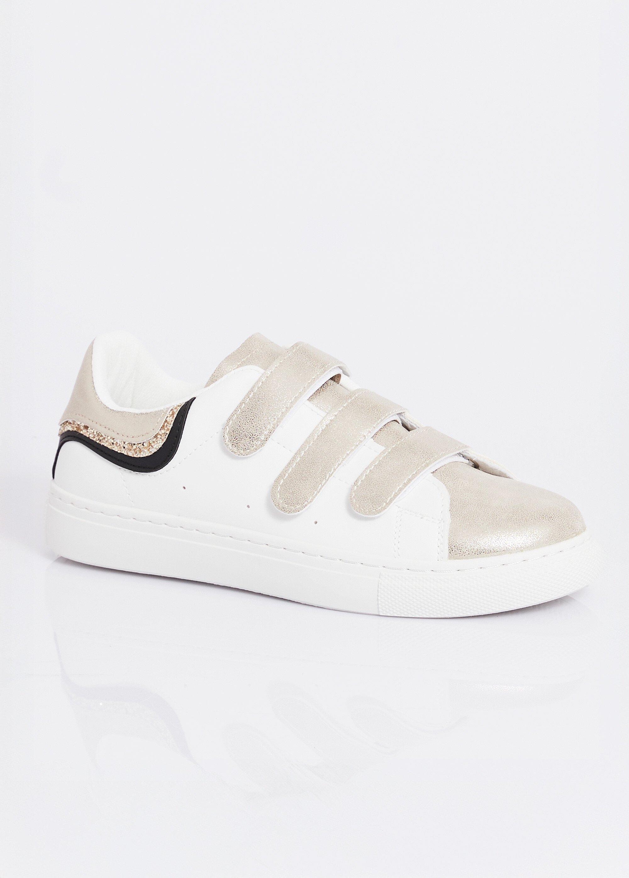 Baskets à scratchs détails métallisés Femme Doré LBS-BNDZ7201 FA1