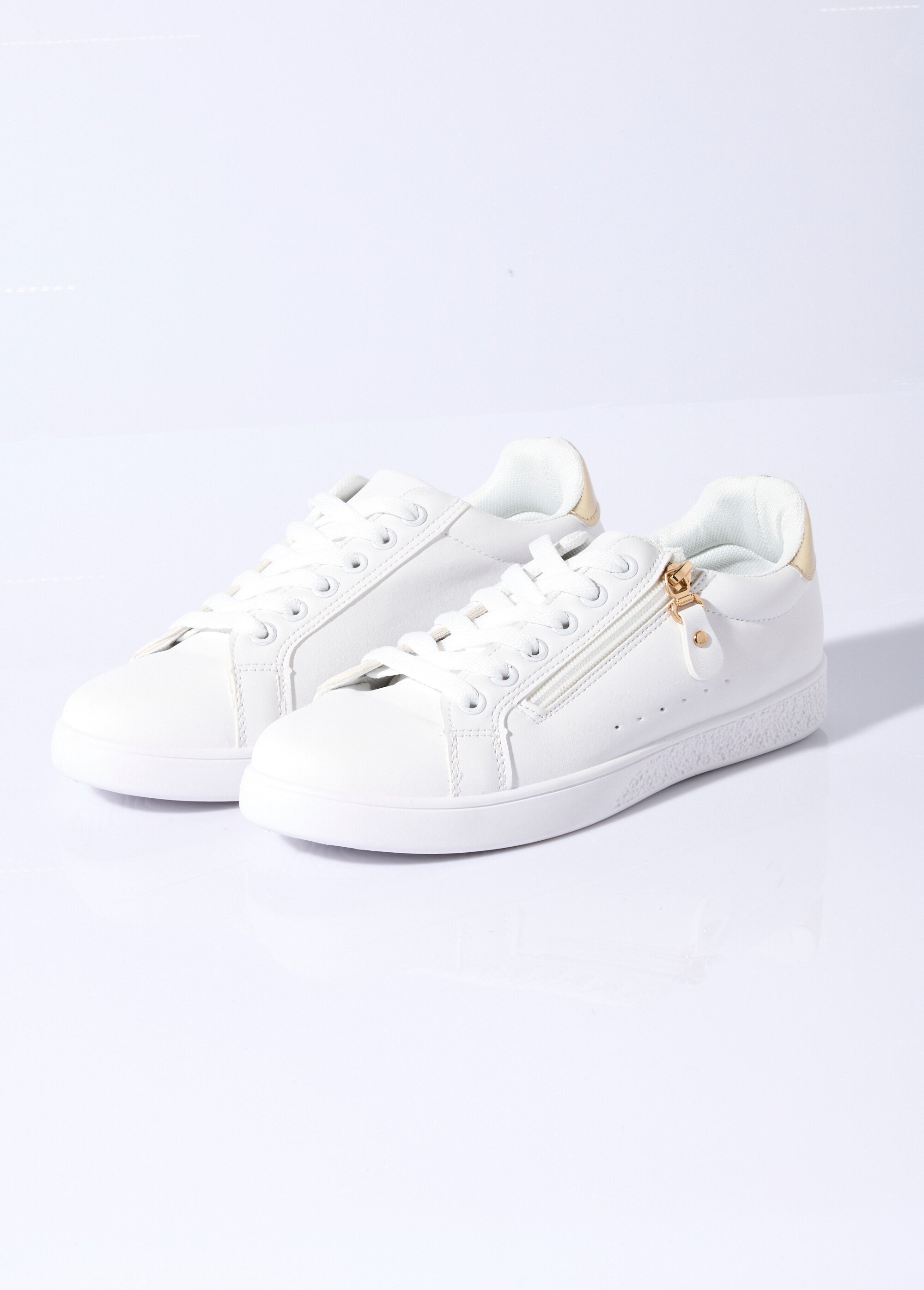 Baskets épurées à lacets, détail talon Femme Blanc LBS-DKB8367 DE1