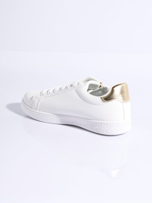 Baskets épurées à lacets, détail talon Femme Blanc LBS-DKB8367 DO1