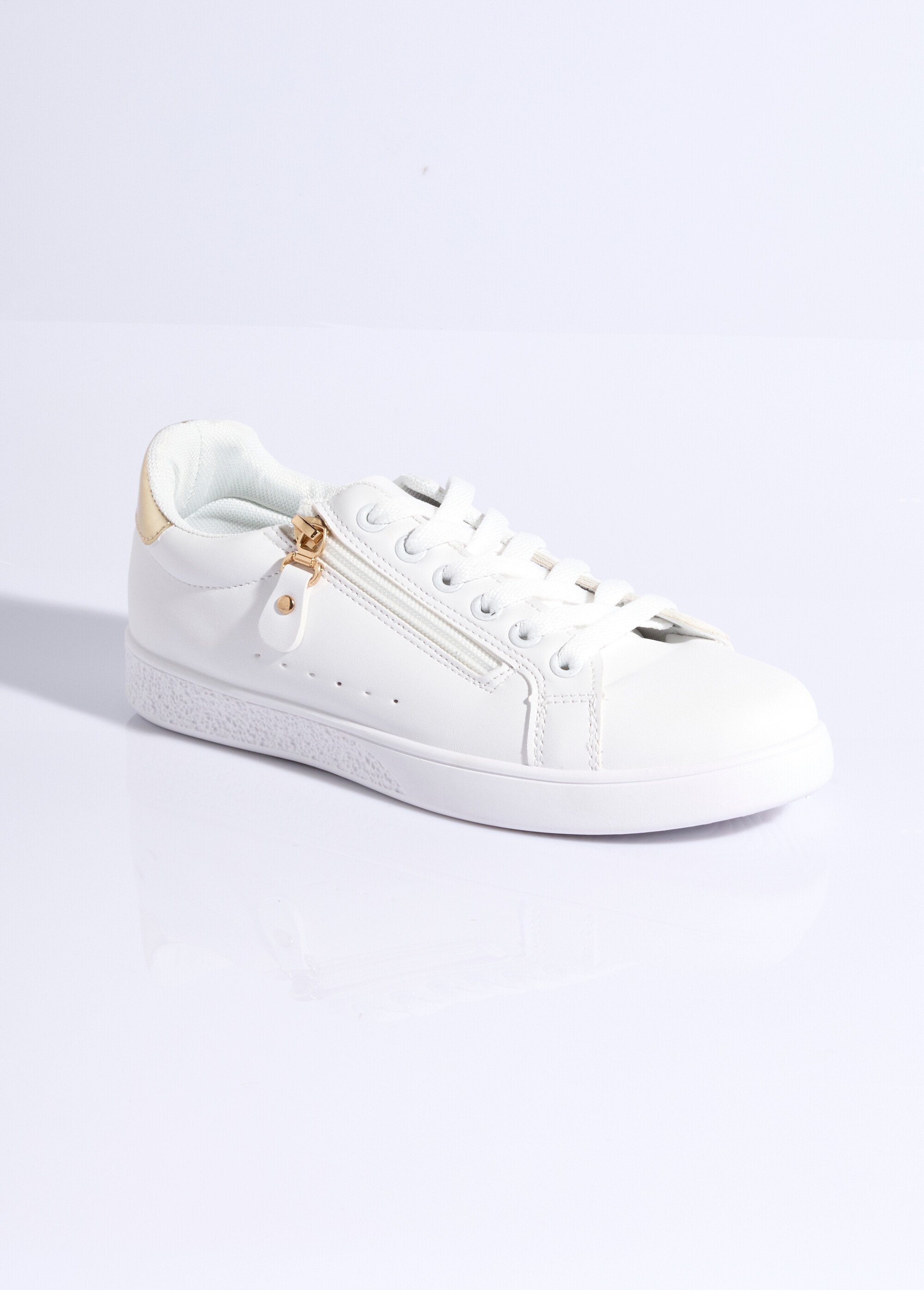 Baskets épurées à lacets, détail talon Femme Blanc LBS-DKB8367 FA1