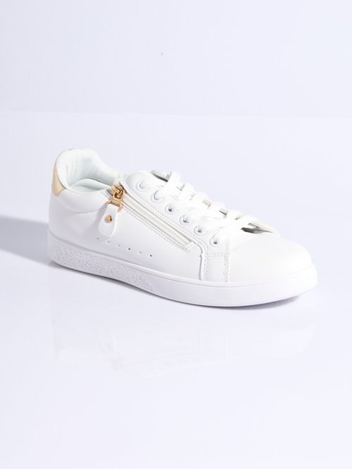 Baskets épurées à lacets, détail talon Femme Blanc LBS-DKB8367 FA1